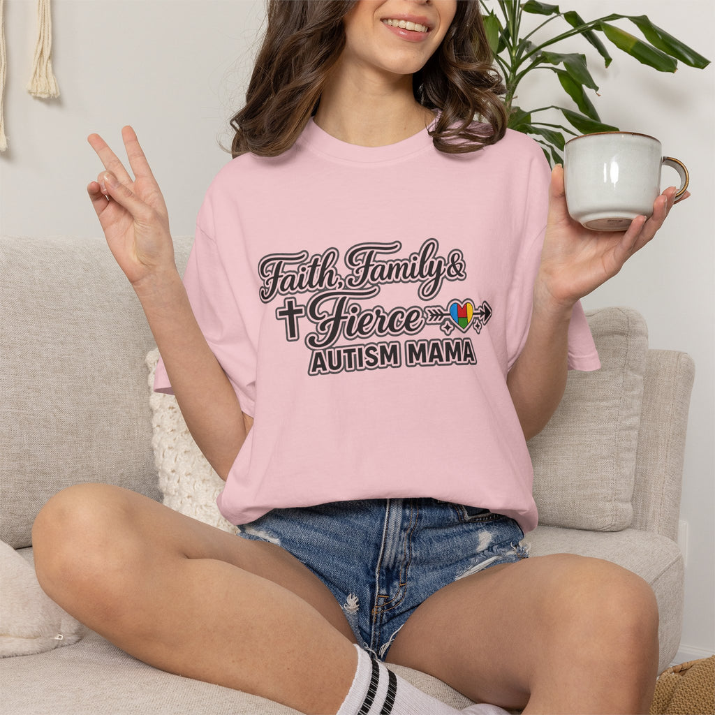 Faith Family Fierce Autism Mama Shirt, Autism Mom T-Shirt, Christian Autism Mom Gift, Fierce Mama Tee, Special Needs Mom Shirt