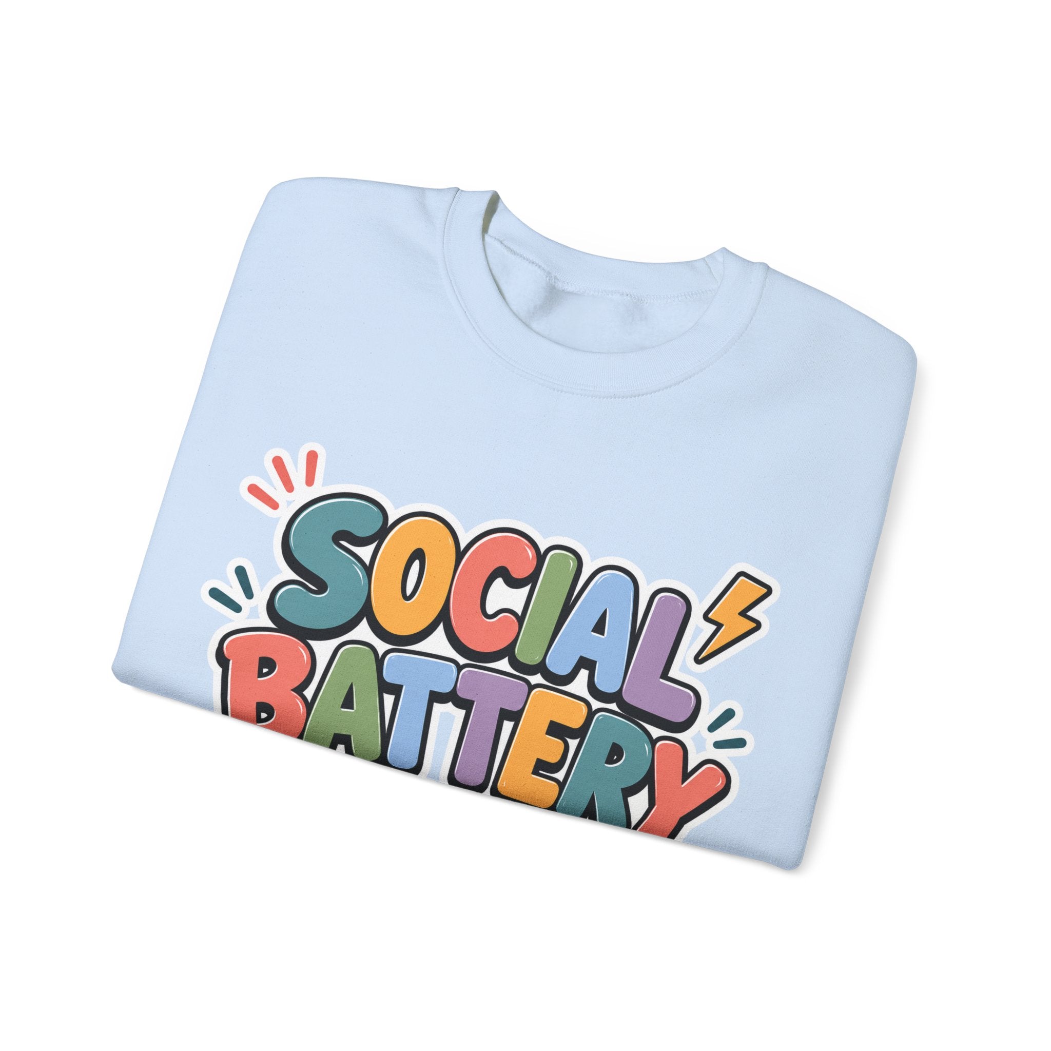 Social Battery Drained Crewneck Sweatshirt | Funny Introvert Sweatshirt | Low Battery Graphic Pullover | Mental Health Humor | Unisex Gift
