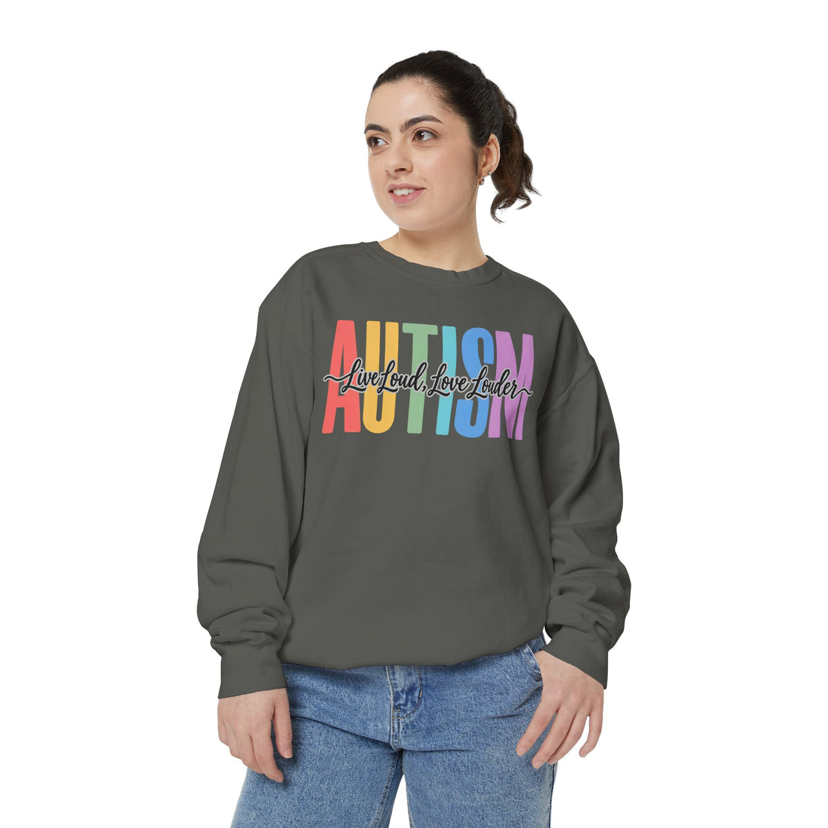 Autism Rainbow Block Letters Sweatshirt, Live Loud Love Louder Crewneck, Autism Awareness Colorful Hoodie, Autism Acceptance Gift