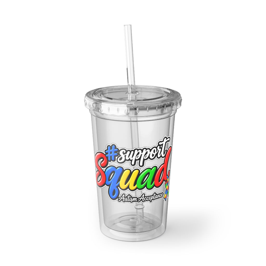 Support Squad Acrylic Tumbler, Autism Acceptance Clear Cup, Autism Awareness Iced Coffee Tumbler, Matching Family Squad Gift