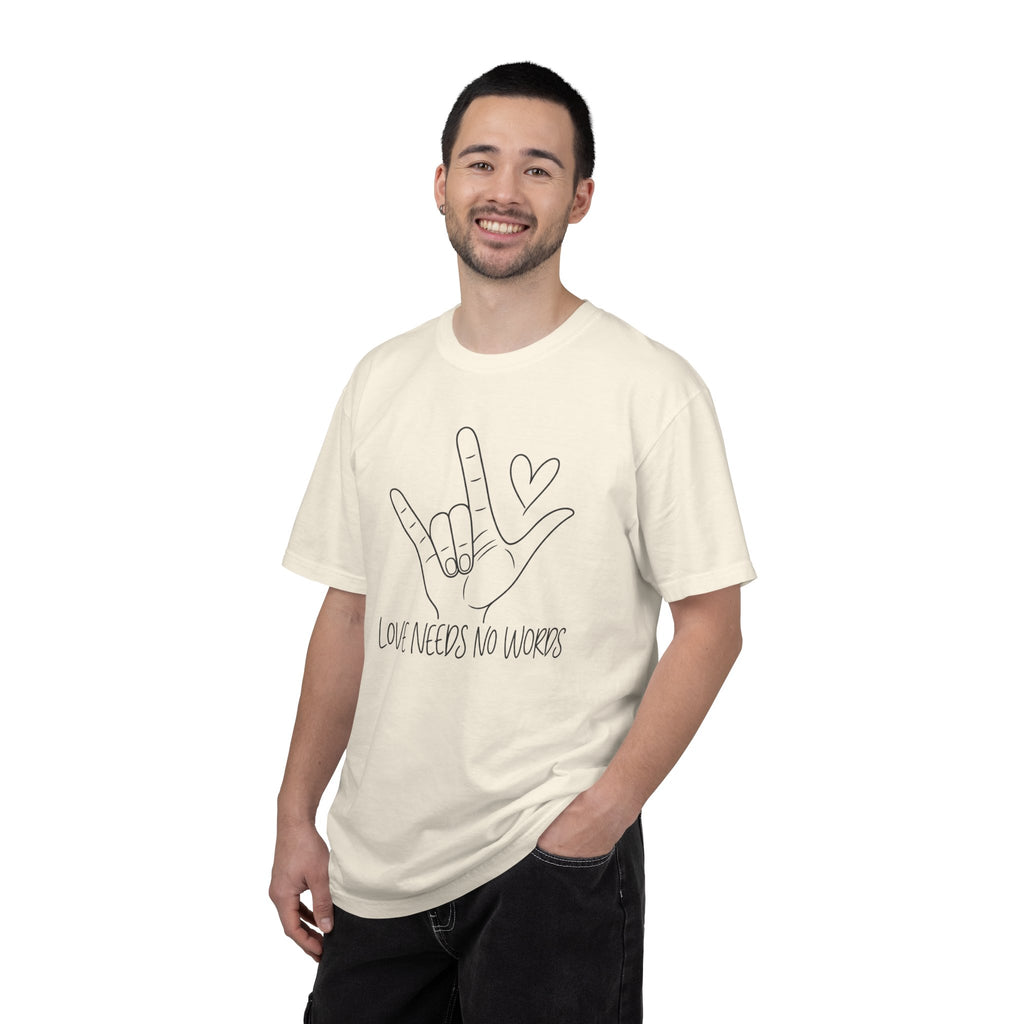 Love Needs No Words Shirt, ASL I Love You Hand Sign Tee, Autism Acceptance T-Shirt, Nonverbal Communication Gift, Sign Language Shirt