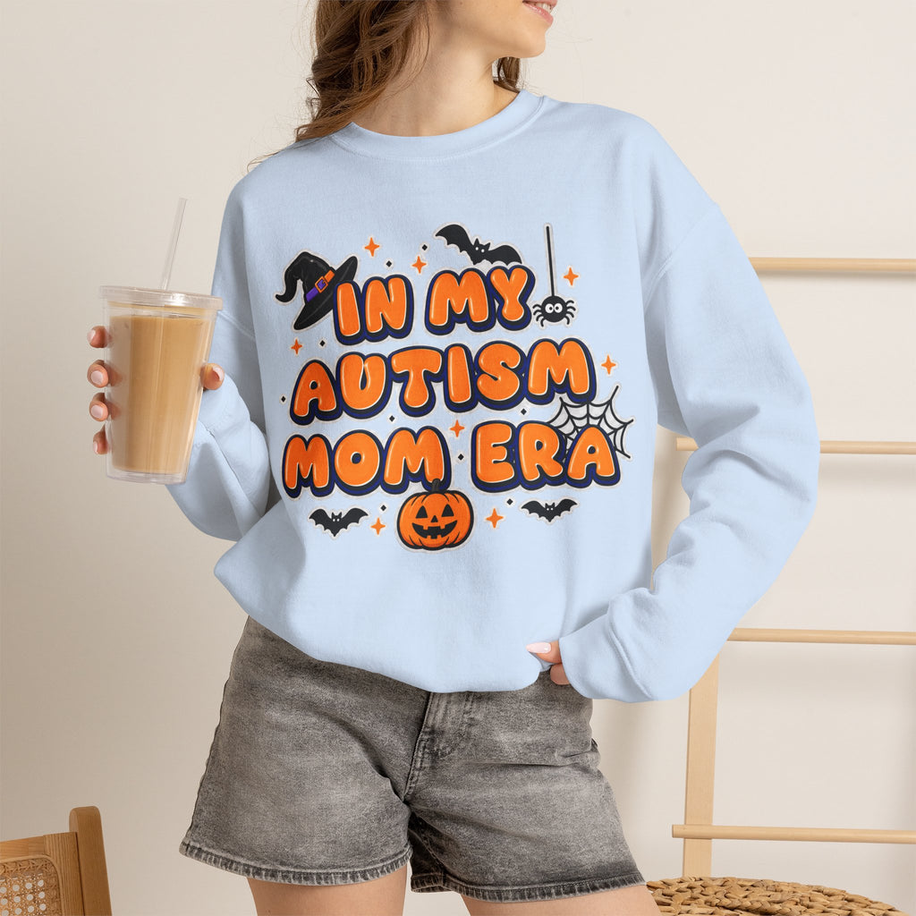 In My Autism Mom Era Sweatshirt, Halloween Pumpkin Bats Witch Hat Crewneck, Autism Awareness Fall Shirt, Autism Mom Halloween Gift