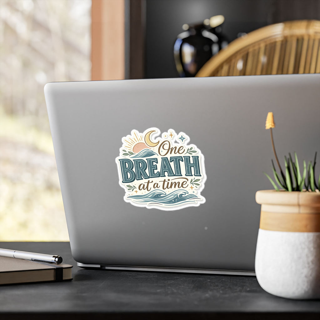 One Breath at a Time Kiss-Cut Vinyl Decal | Calm Waves Sun & Moon Sticker