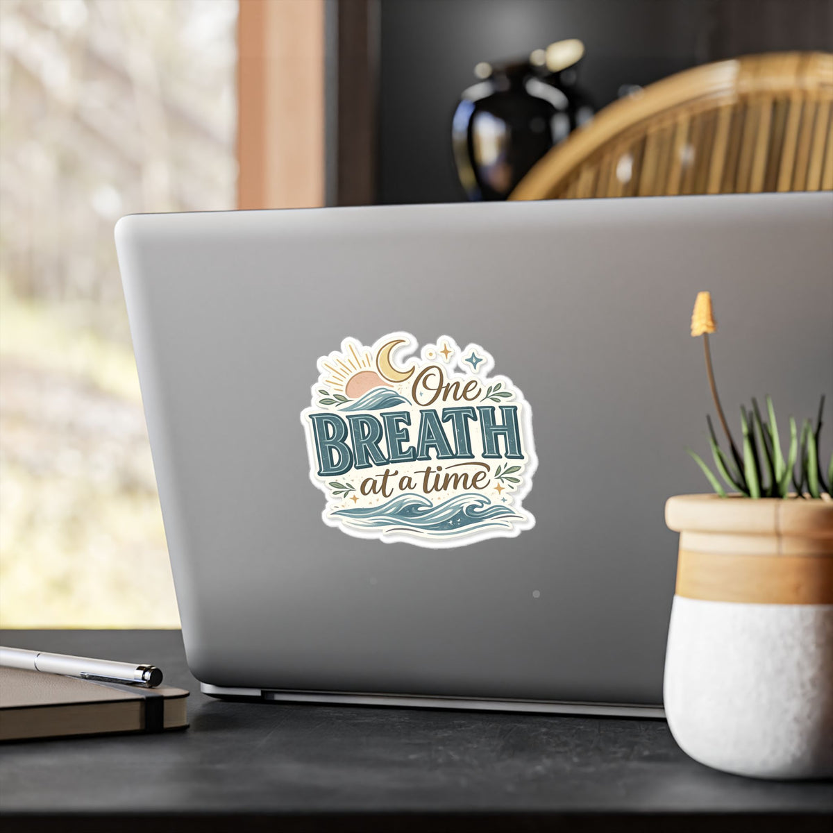 One Breath at a Time Kiss-Cut Vinyl Decal | Calm Waves Sun & Moon Sticker