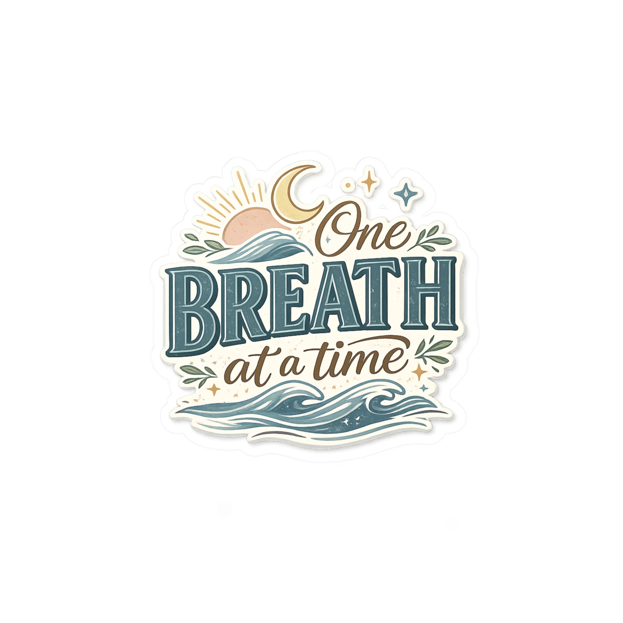 One Breath at a Time Kiss-Cut Vinyl Decal | Calm Waves Sun & Moon Sticker