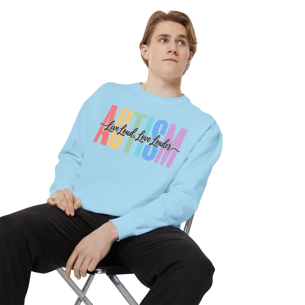 Autism Rainbow Block Letters Sweatshirt, Live Loud Love Louder Crewneck, Autism Awareness Colorful Hoodie, Autism Acceptance Gift