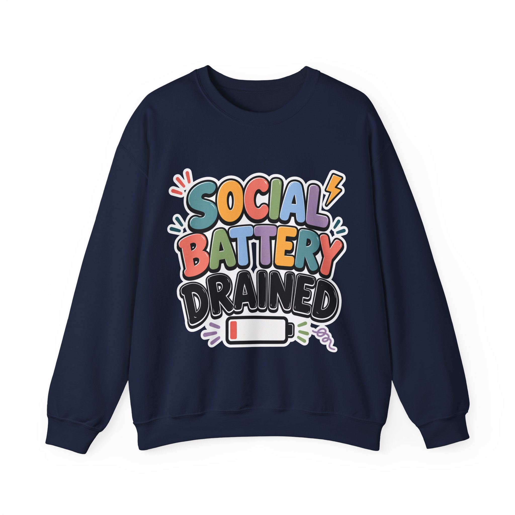Social Battery Drained Crewneck Sweatshirt | Funny Introvert Sweatshirt | Low Battery Graphic Pullover | Mental Health Humor | Unisex Gift