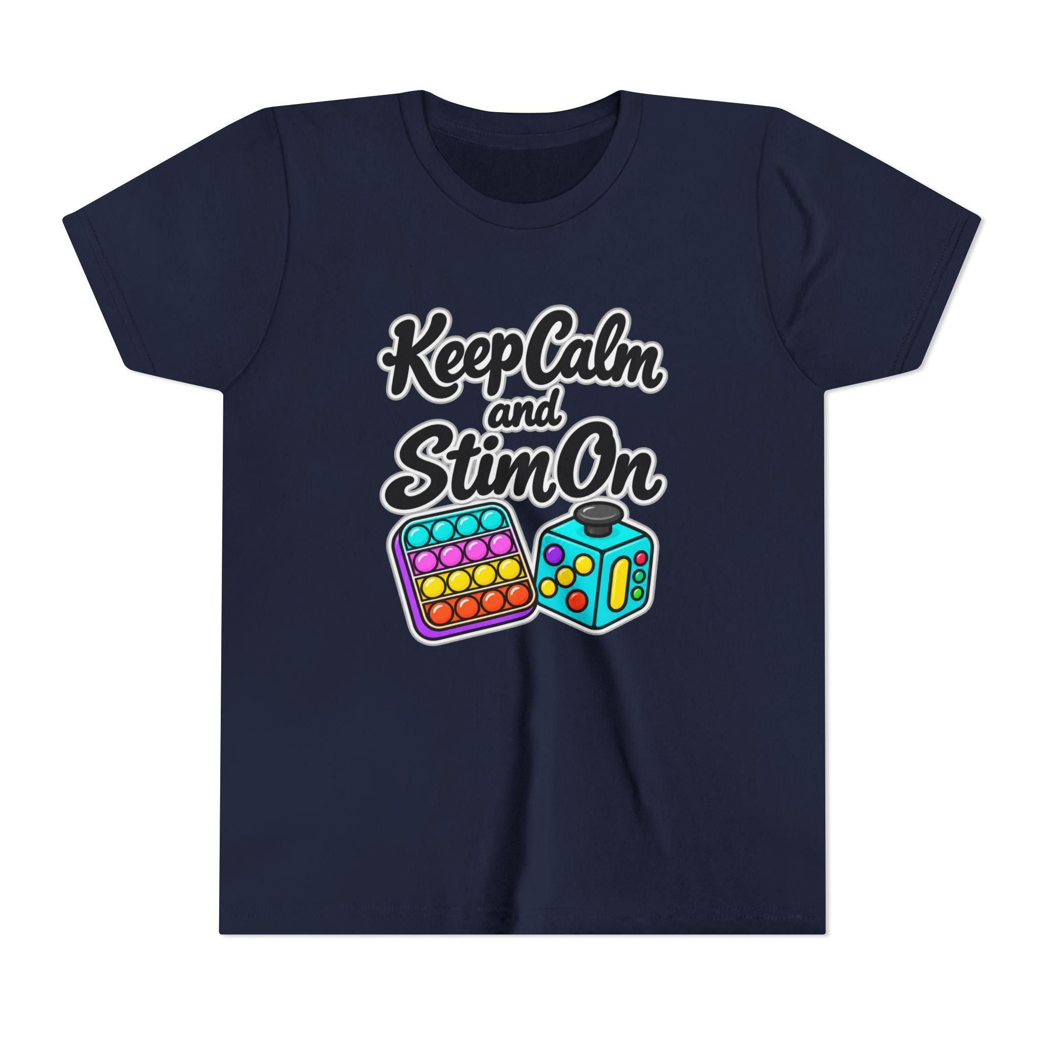 Keep Calm and Stim On Youth Shirt Autism Sensory T Shirt Neurodivergent Kids Tee Fidget Toy Gift Special Needs Awareness