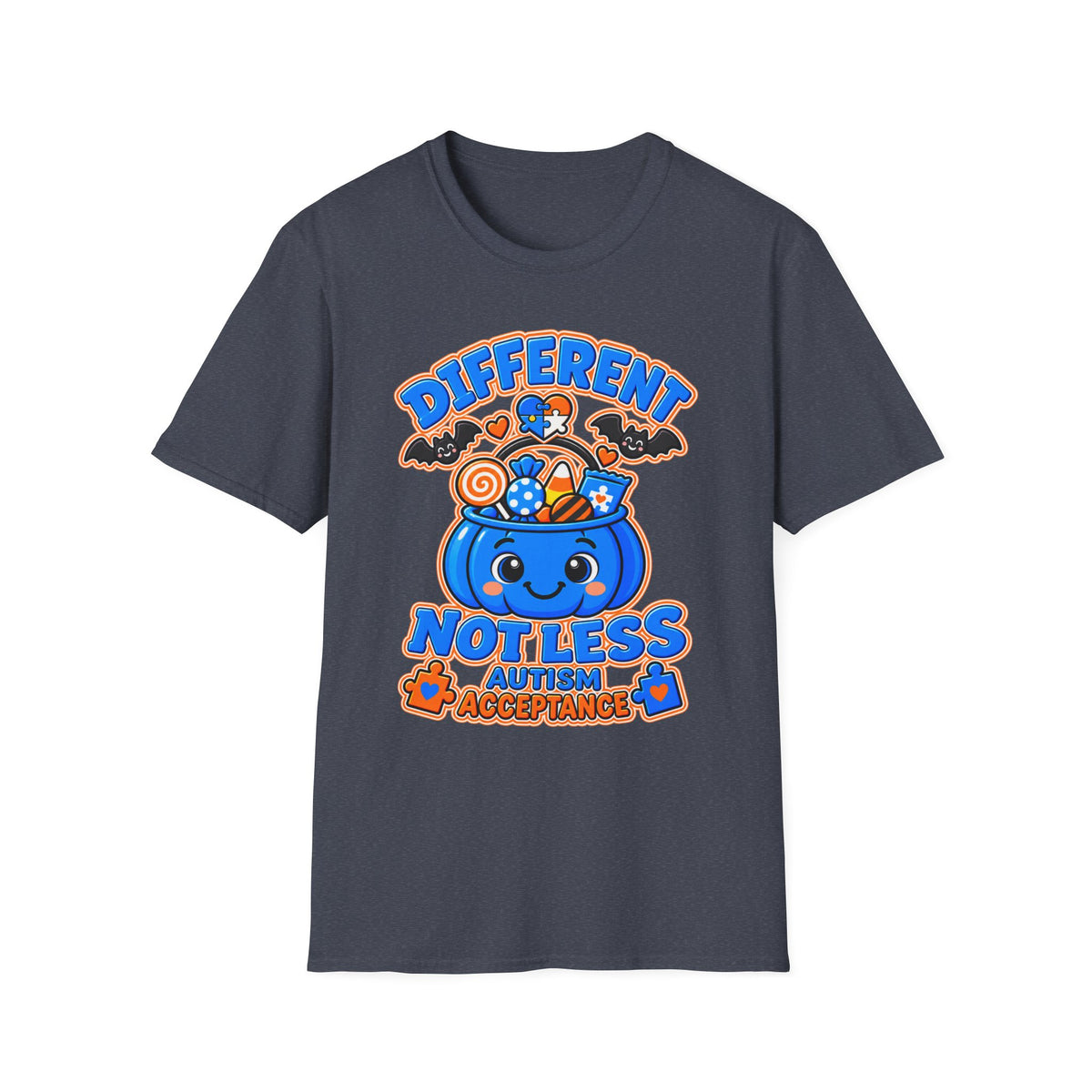 Different Not Less Halloween Shirt, Autism Acceptance Pumpkin Tee, Halloween Autism Awareness T-Shirt, Trick or Treat Bucket Gift