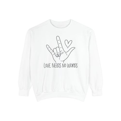 ASL Love Hand Sign Sweatshirt, Love Needs No Words Minimalist Line Art Hoodie, Autism Acceptance Sign Language Shirt, Nonverbal Gift