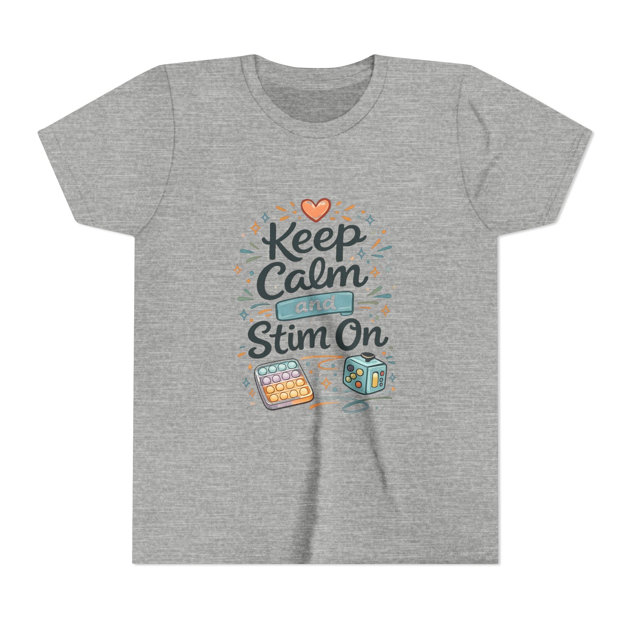 Keep Calm and Stim On Youth Shirt Autism Sensory T Shirt Neurodivergent Kids Tee Fidget Toy Gift Special Needs Awareness