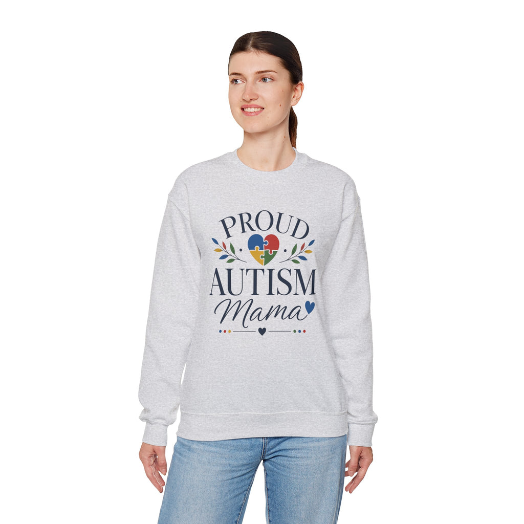 Proud Autism Mama Sweatshirt | Autism Awareness Heart Puzzle Design