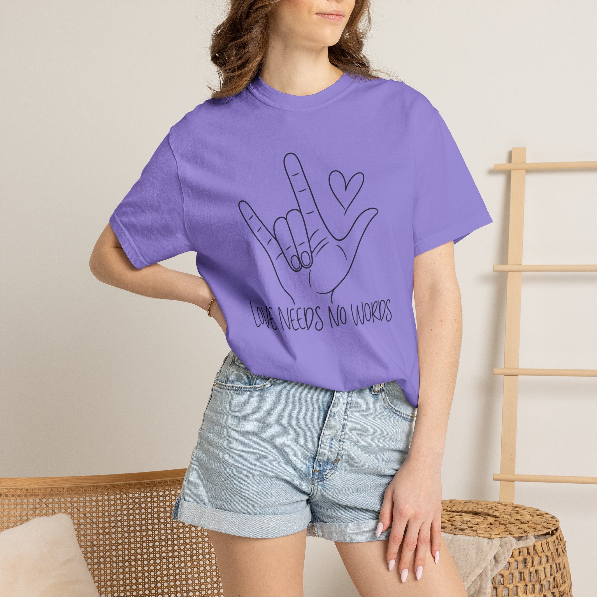 Love Needs No Words Shirt, ASL I Love You Hand Sign Tee, Autism Acceptance T-Shirt, Nonverbal Communication Gift, Sign Language Shirt