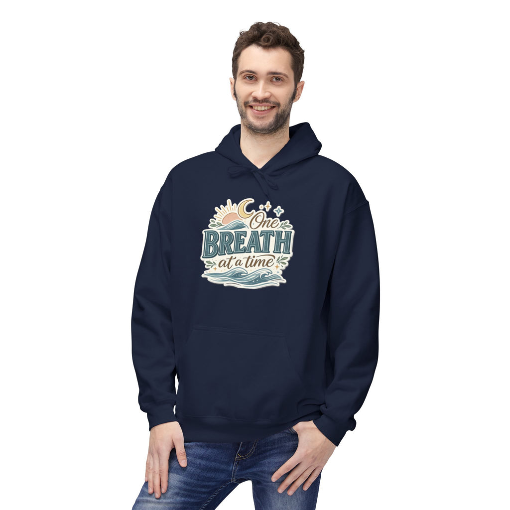 One Breath at a Time Hoodie | Ocean Waves Sun Illustration