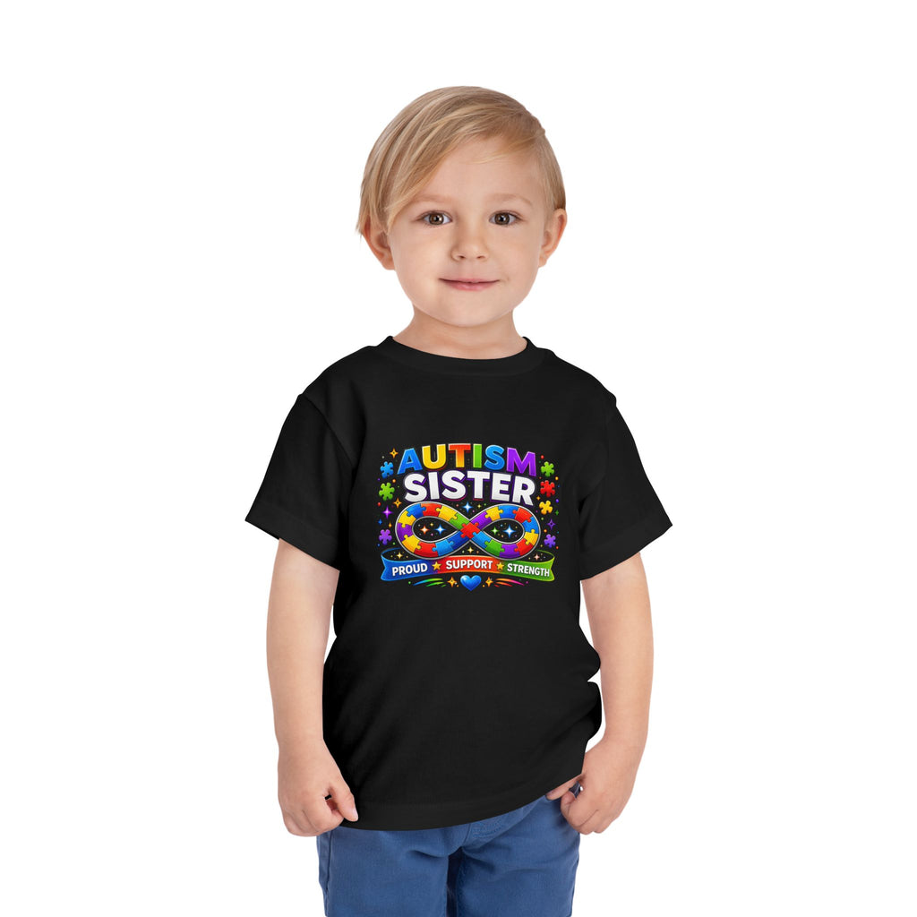 Autism Sister Toddler Tee — Proud Support Strength Puzzle Ribbon
