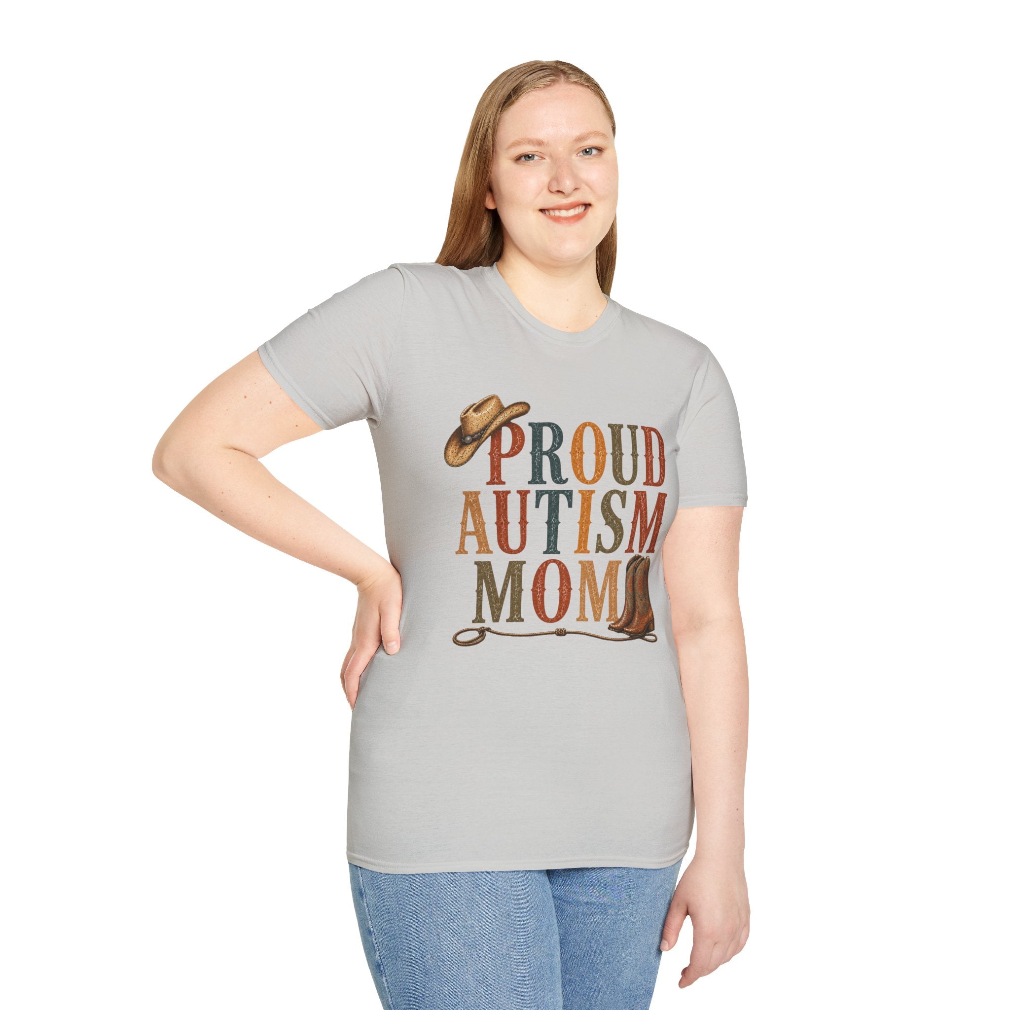 Proud Autism Mom T-Shirt — Rustic Western Cowboy Hat & Boots Design