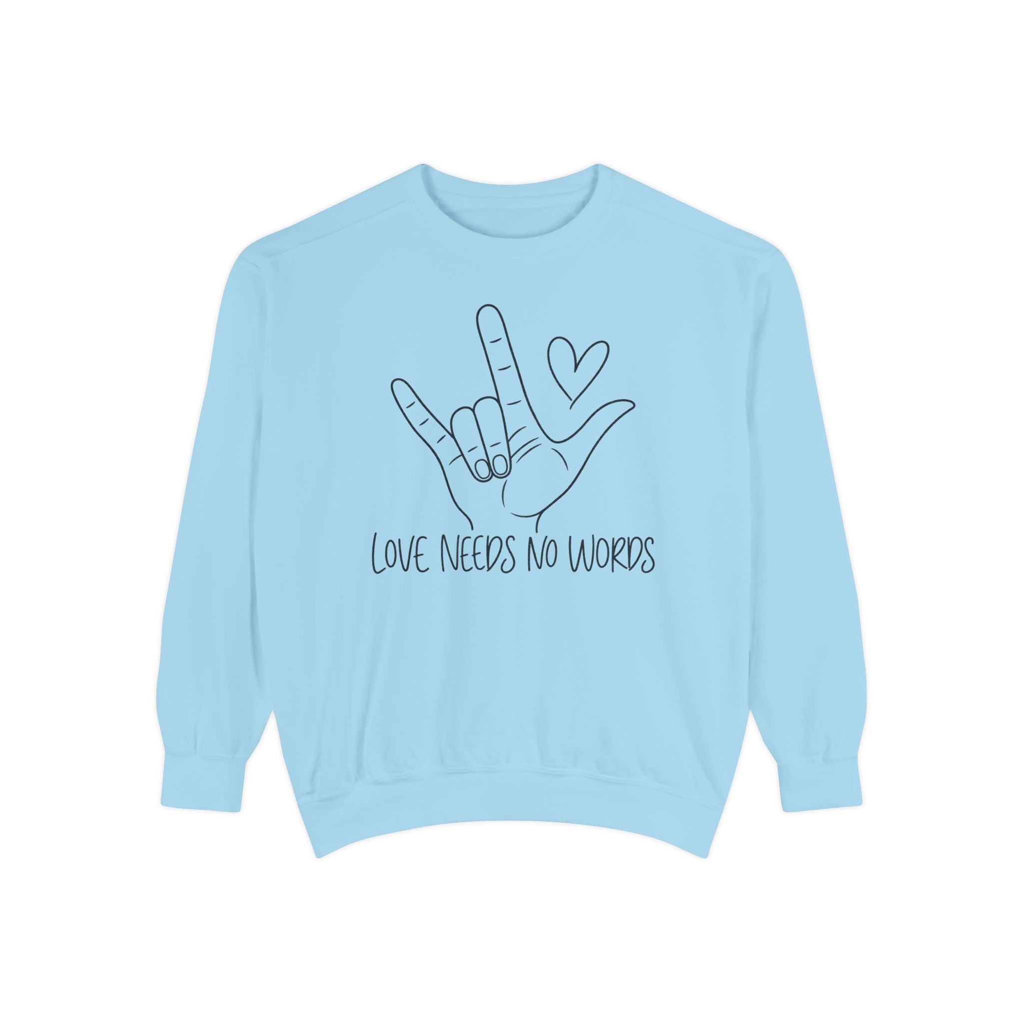 ASL Love Hand Sign Sweatshirt, Love Needs No Words Minimalist Line Art Hoodie, Autism Acceptance Sign Language Shirt, Nonverbal Gift