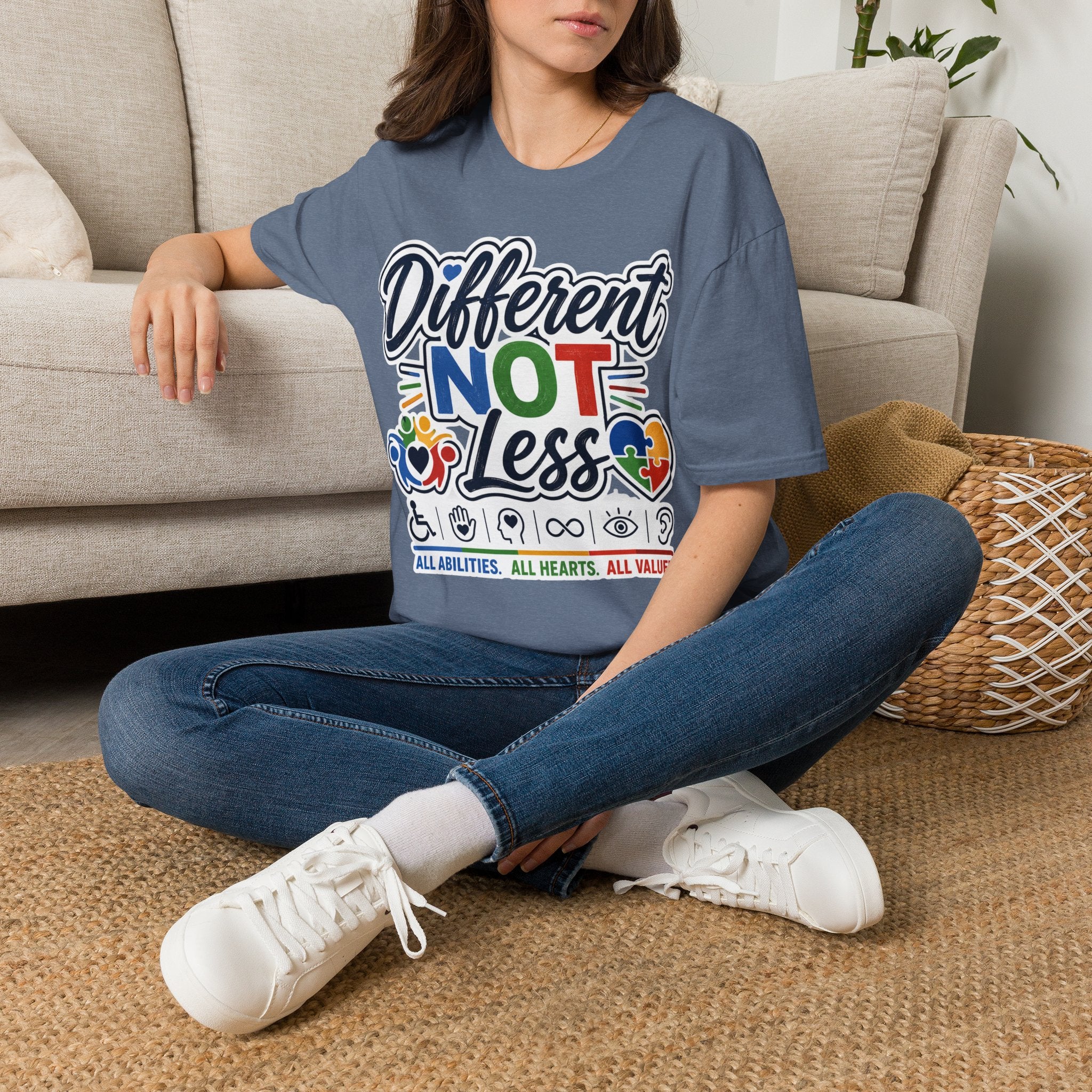 Different NOT Less T-Shirt | Disability Pride, Inclusive Rainbow Design