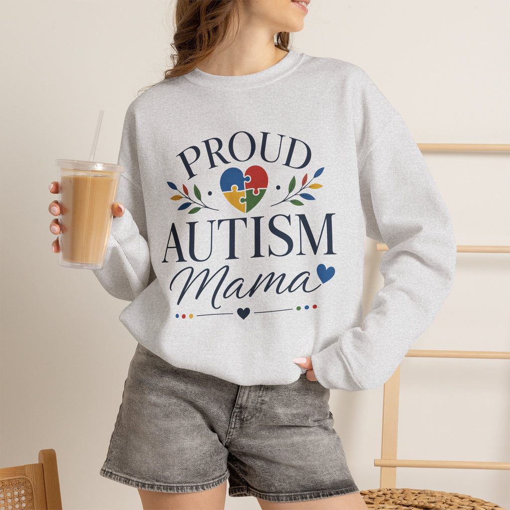 Proud Autism Mama Sweatshirt | Autism Awareness Heart Puzzle Design
