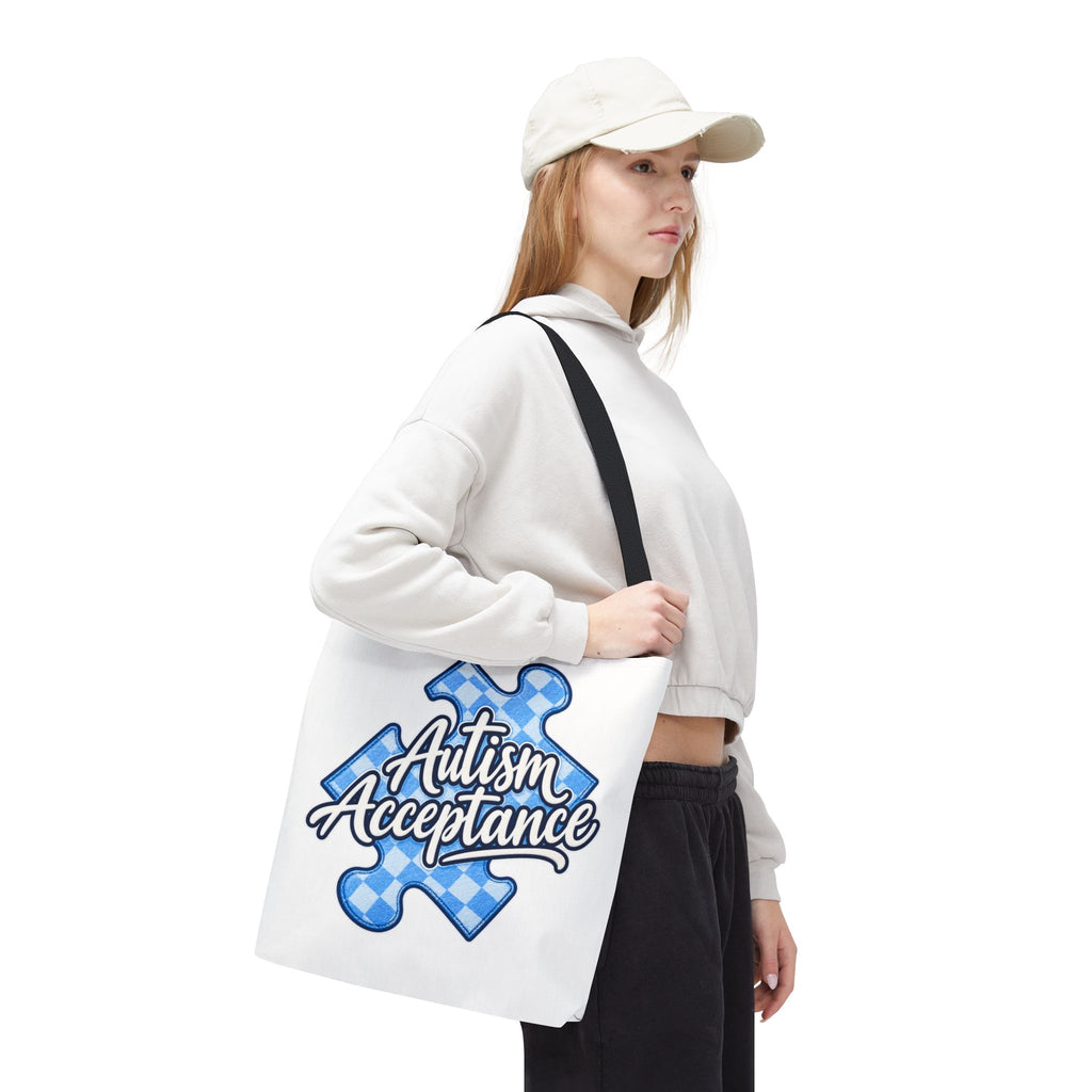 Autism Acceptance Puzzle Piece Tote Bag, Awareness Support Canvas Bag, Autism Advocate Gift, Neurodiversity Family Apparel