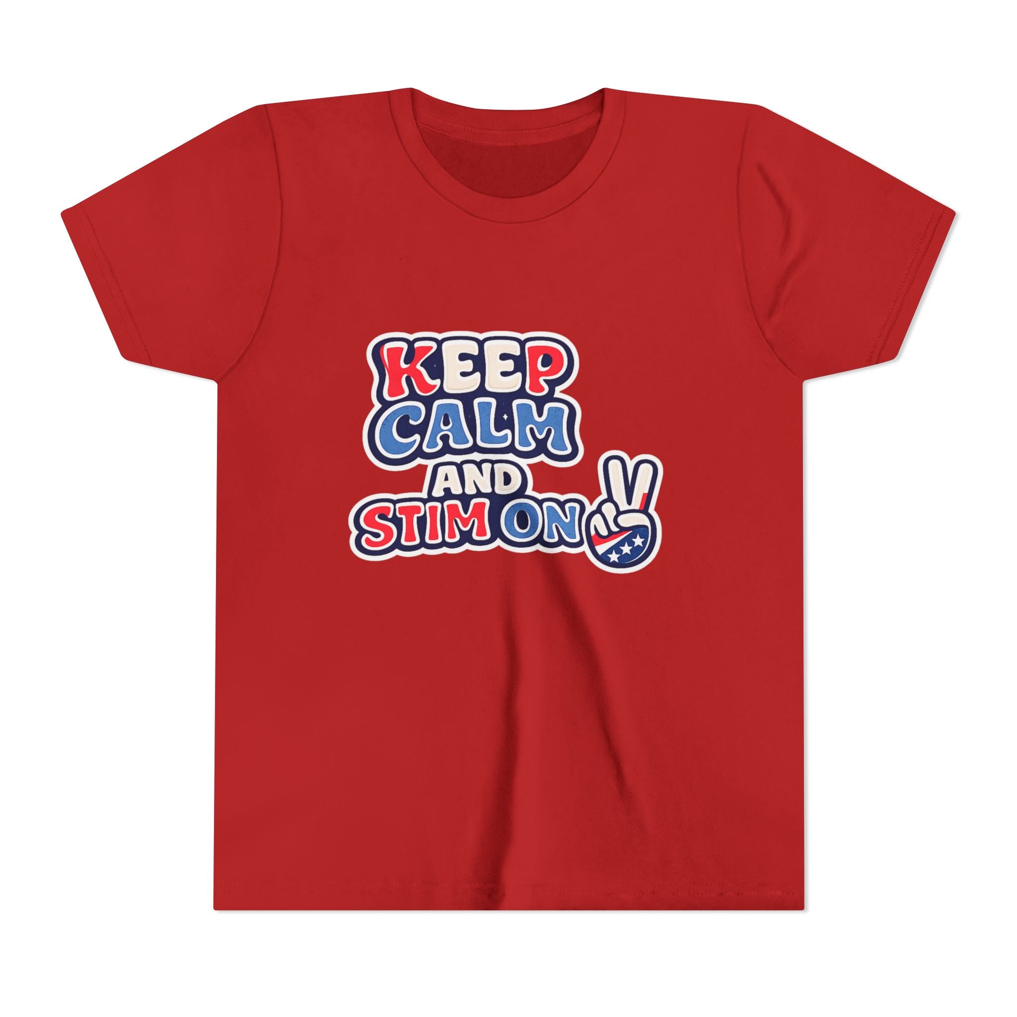 Keep Calm and Stim On Youth Shirt Autism Awareness T Shirt Peace Sign Tee Neurodivergent Kids Sensory Shirt Special Needs Gift