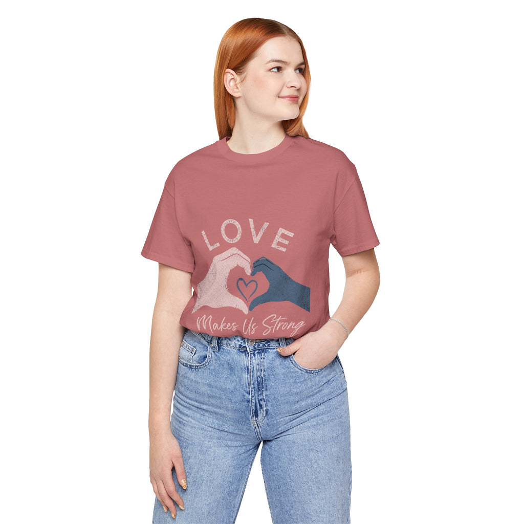 Love Makes Us Strong Autism Acceptance T-Shirt | Heart Hands Tee
