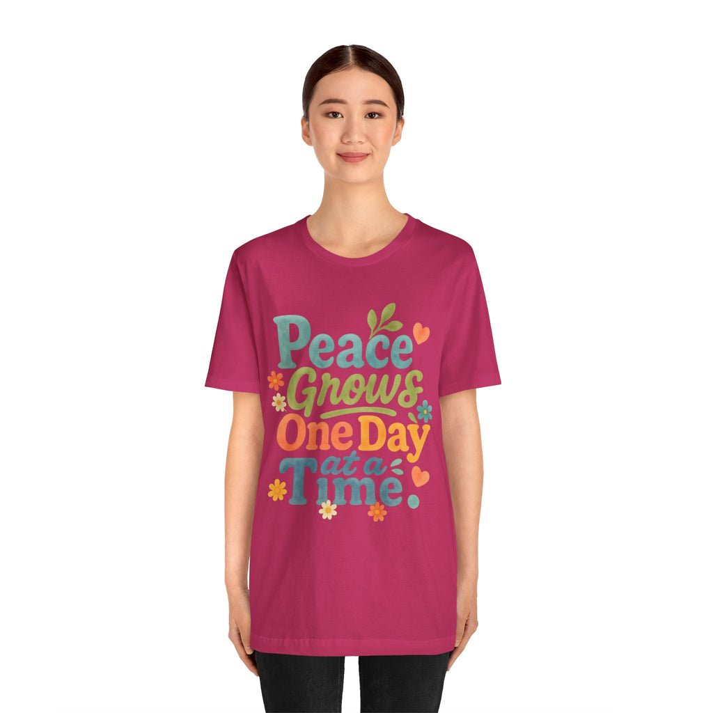 Peace Grows One Day at a Time Tee | Positive Quote Floral Typography