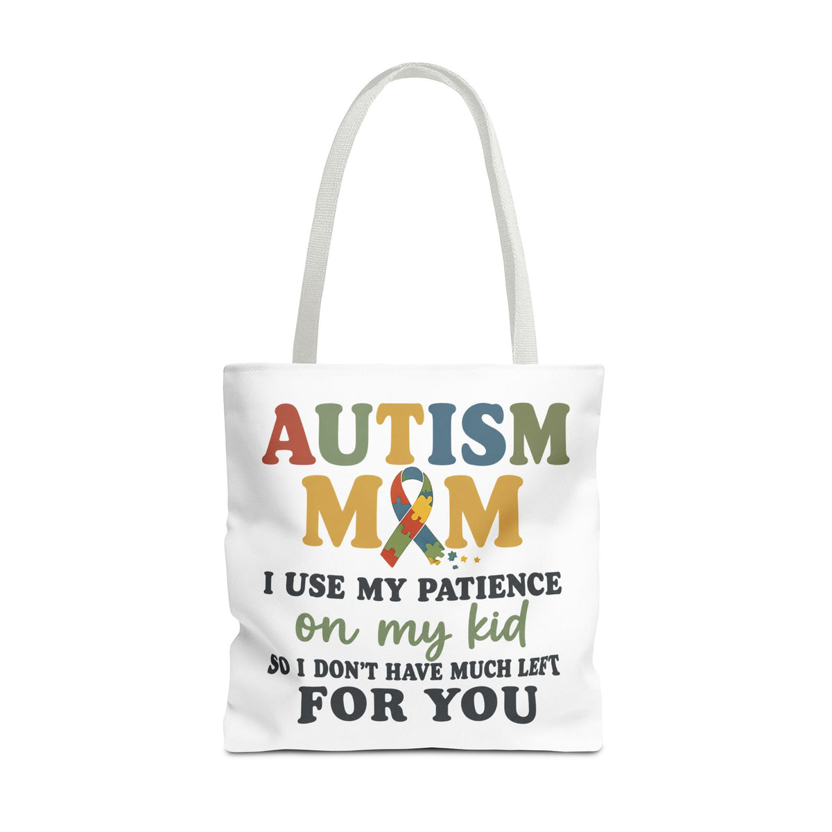 Autism Mom Ribbon Typography Tote Bag, Autism Awareness Tote, Autism Support Bag, Autism Mom Gift, Neurodiversity Canvas Tote Bag