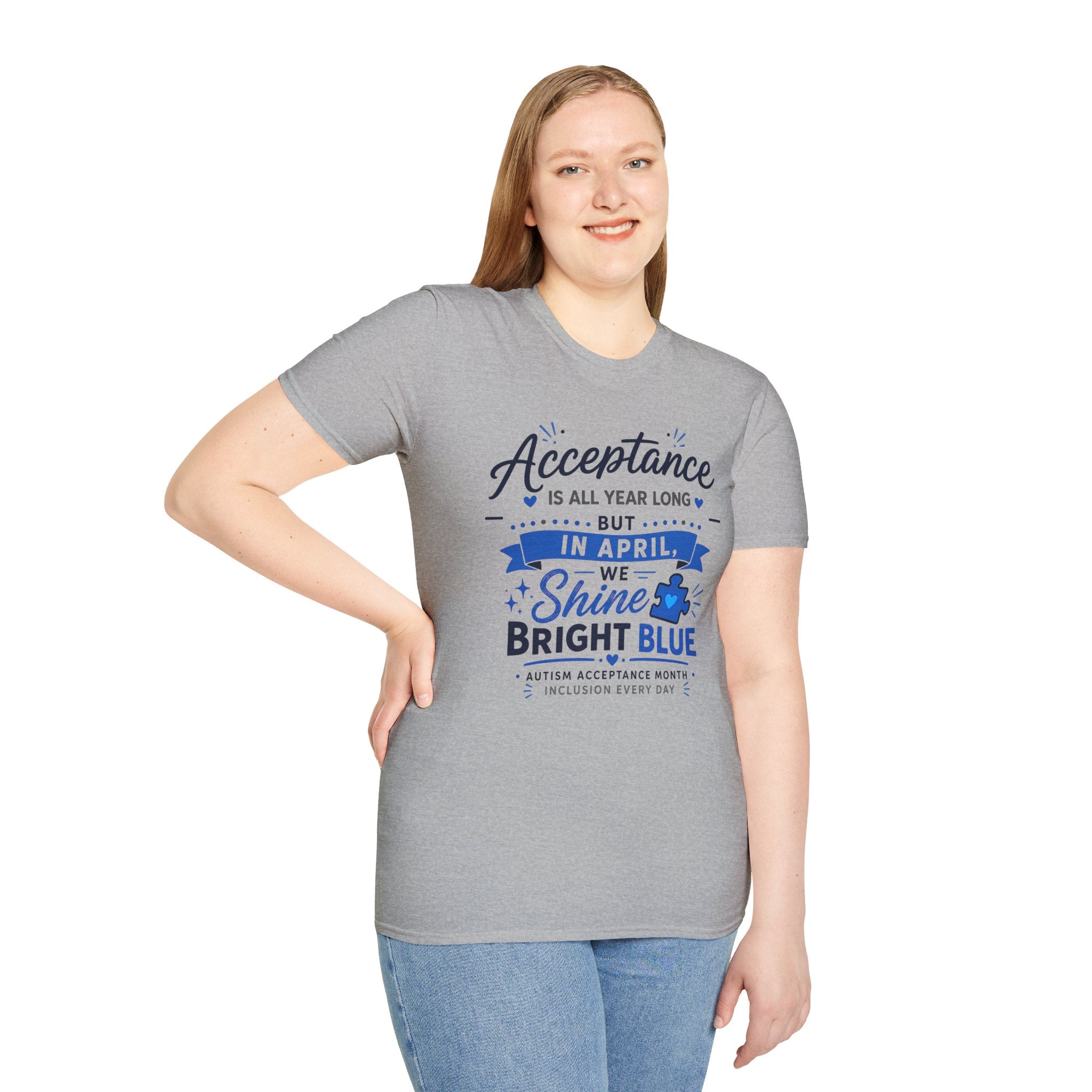 Acceptance Is All Year Long But In April We Shine Bright Blue Shirt, Autism Awareness Month Tee, Light It Up Blue T-Shirt, Autism Gift