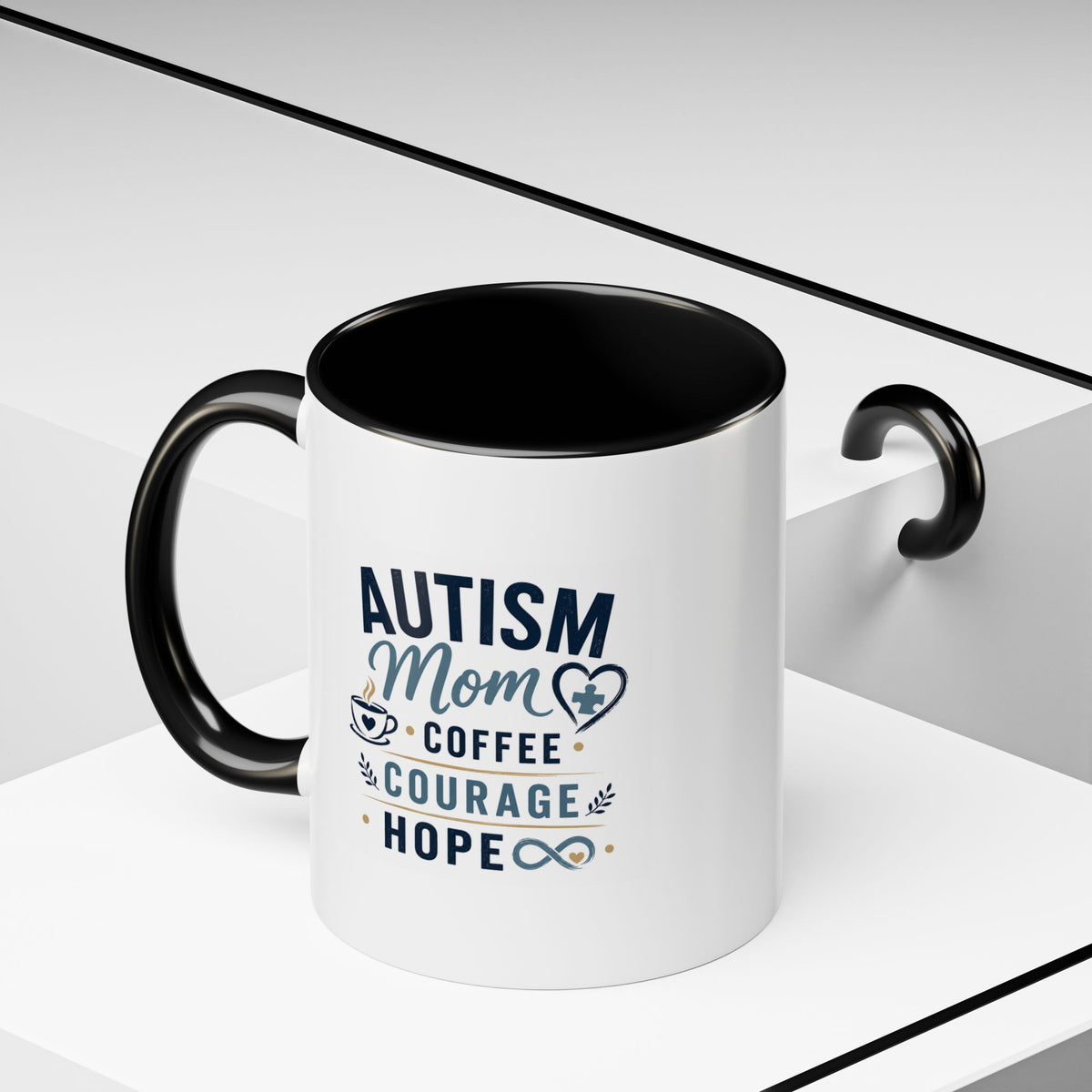 Autism Mom Coffee Mug | Accent Ceramic Mug 11oz  15oz | Puzzle Heart Infinity Design | Autism Awareness  Acceptance Gift | Special Needs