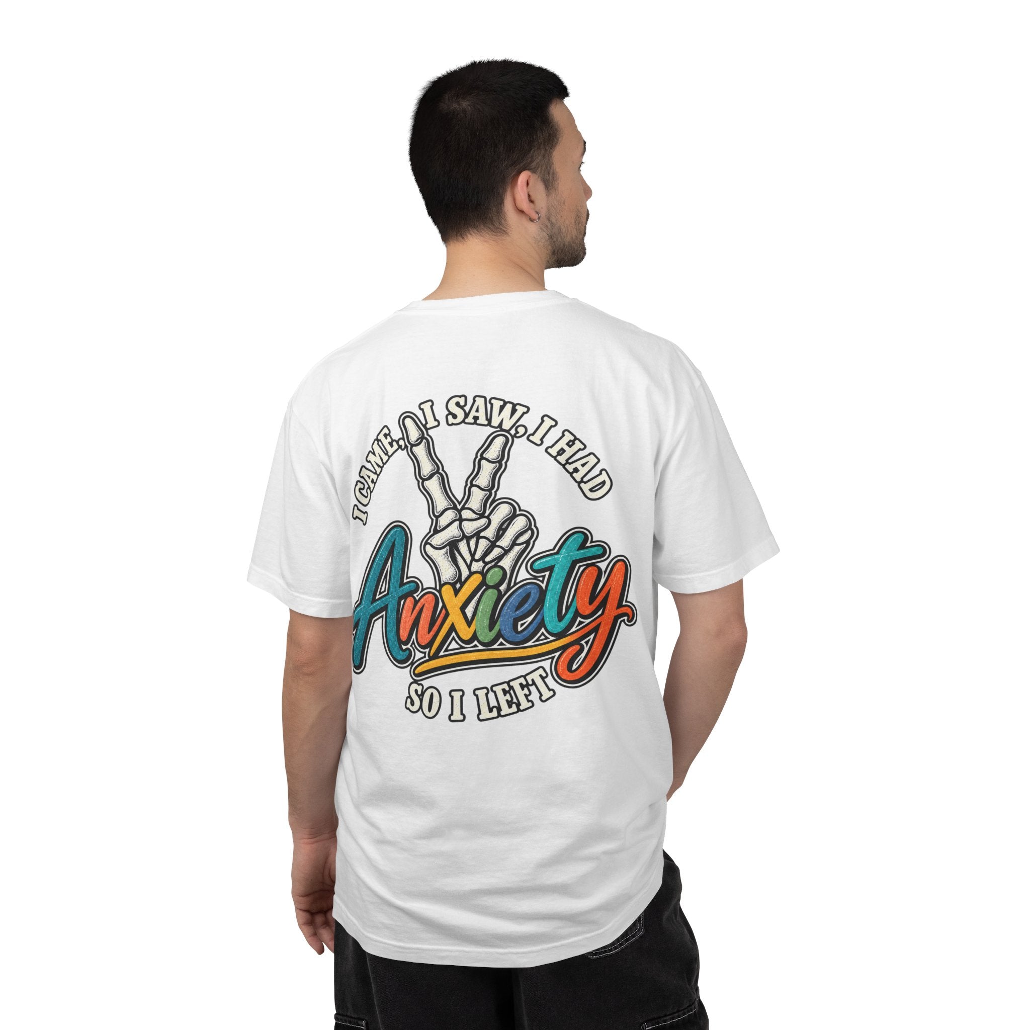 Anxiety Skeleton Peace Sign T-Shirt, I Came I Saw I Fled Retro Script Shirt, Funny Mental Health Tee, Anxiety Humor Gift