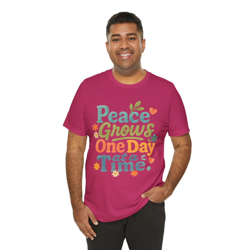 Peace Grows One Day at a Time Tee | Positive Quote Floral Typography