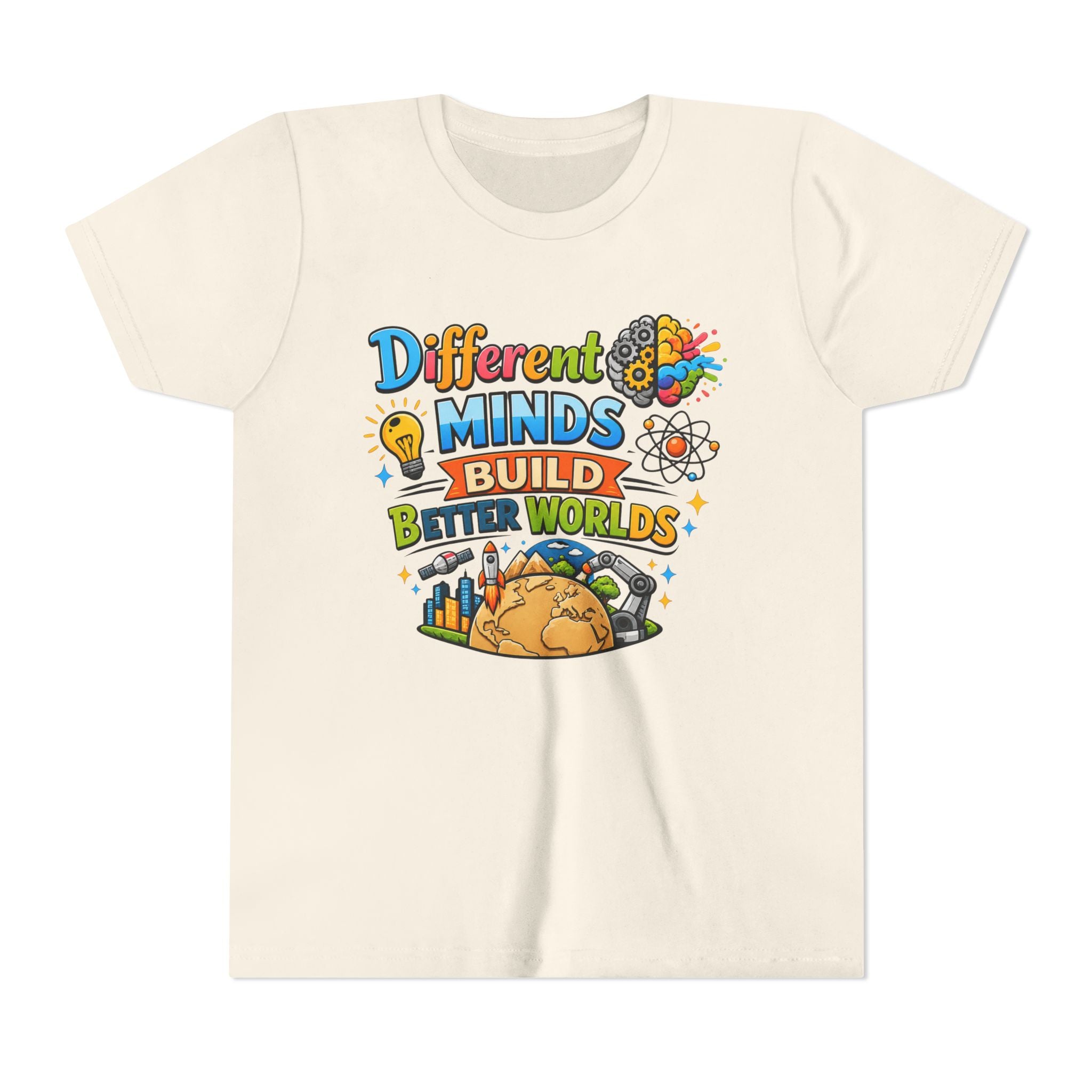 Different Minds Build Better Worlds Youth Tee | STEM, Creativity, Inclusion