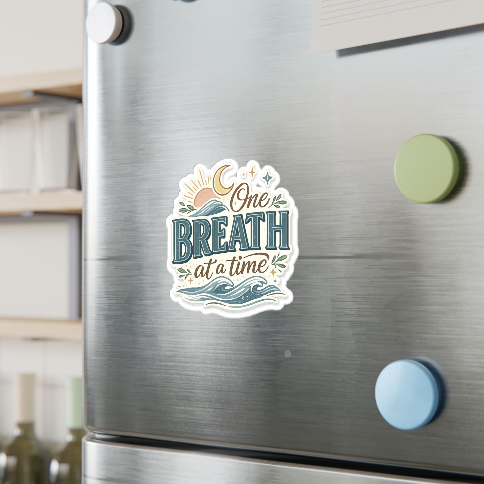 One Breath at a Time Kiss-Cut Vinyl Decal | Calm Waves Sun & Moon Sticker