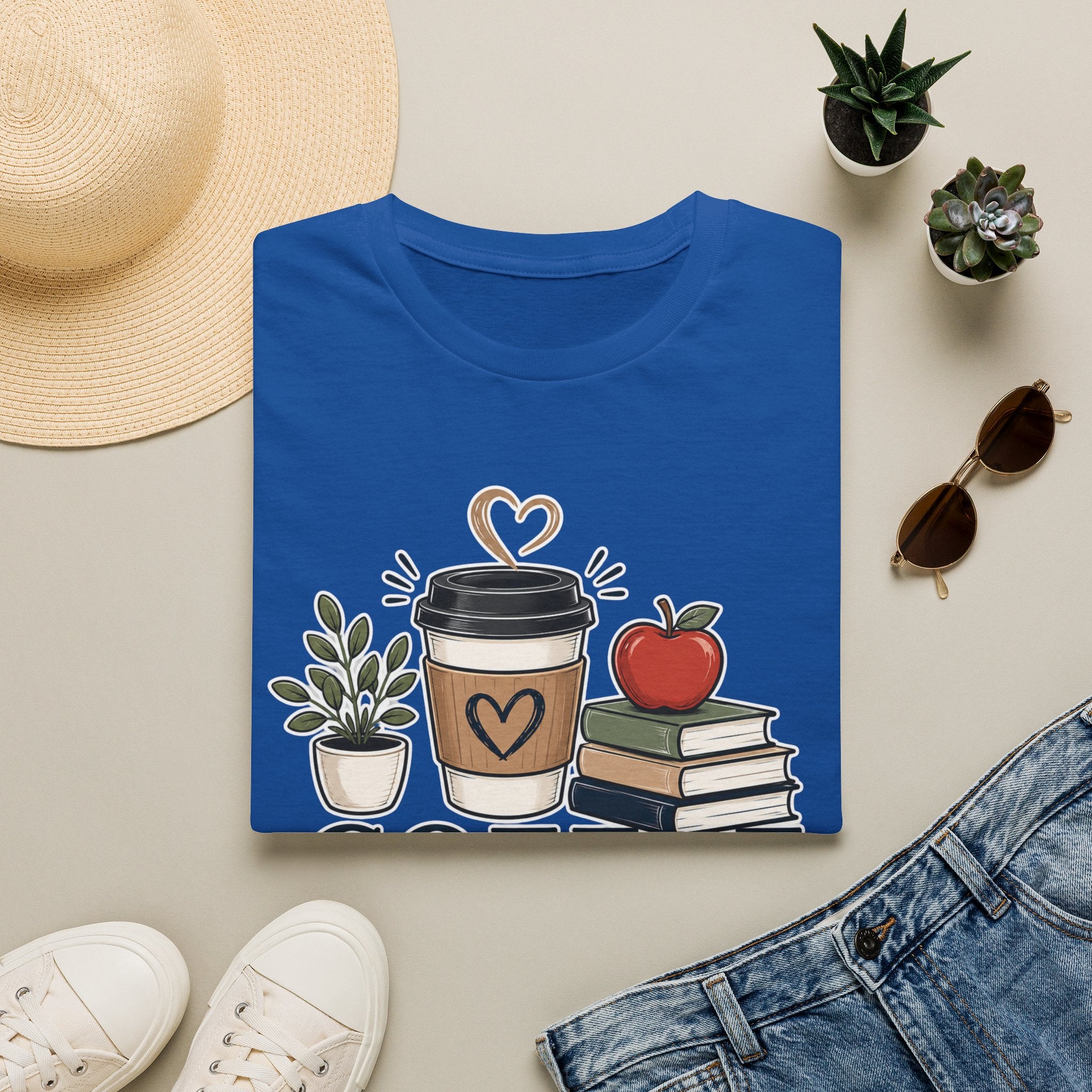 Coffee Teach Inspire Shirt | Teacher T-Shirt | Coffee Books Apple Graphic Tee | Elementary Teacher Gift | Back to School Apparel