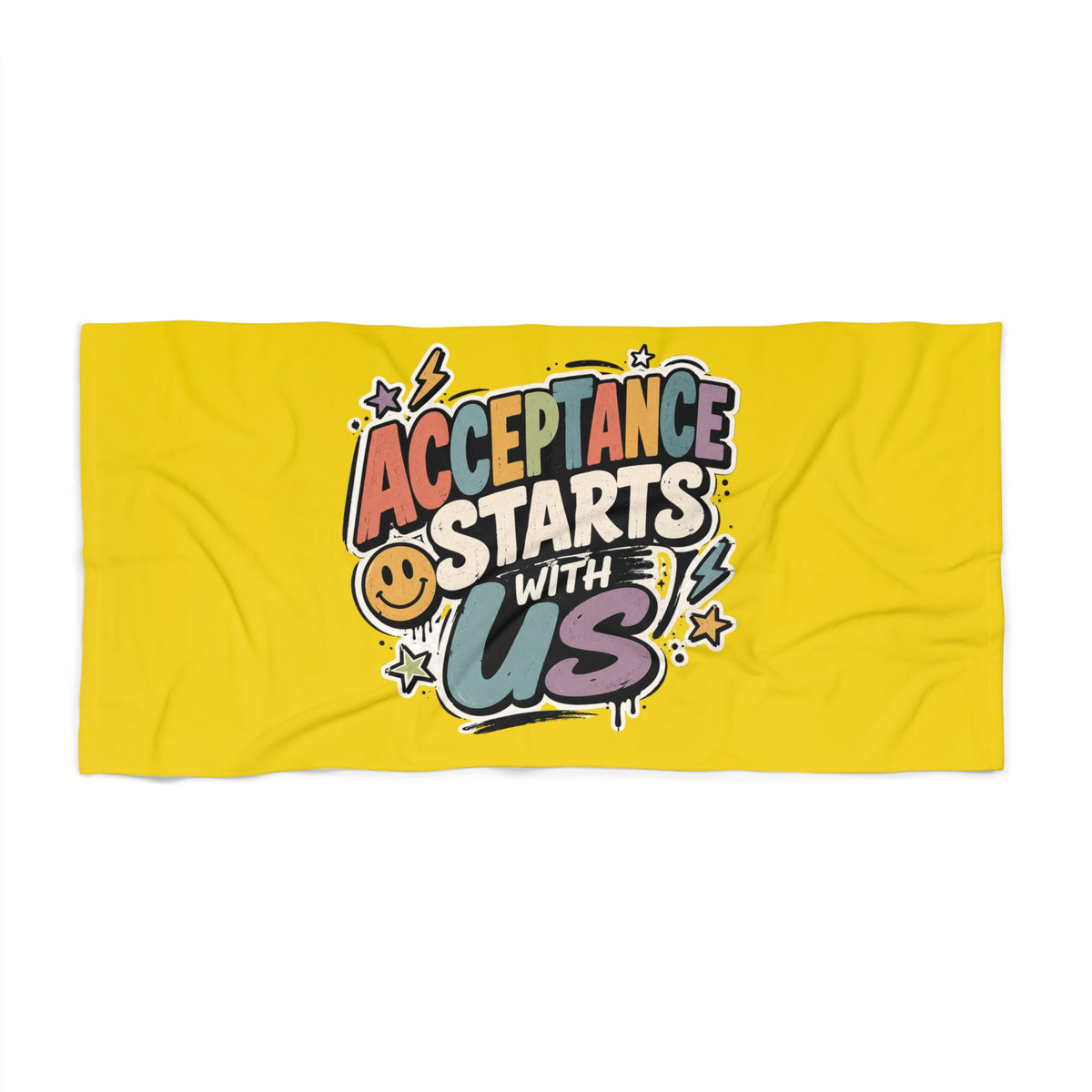 Acceptance Starts With Us Beach Towel | Rainbow Typography, Positive Message