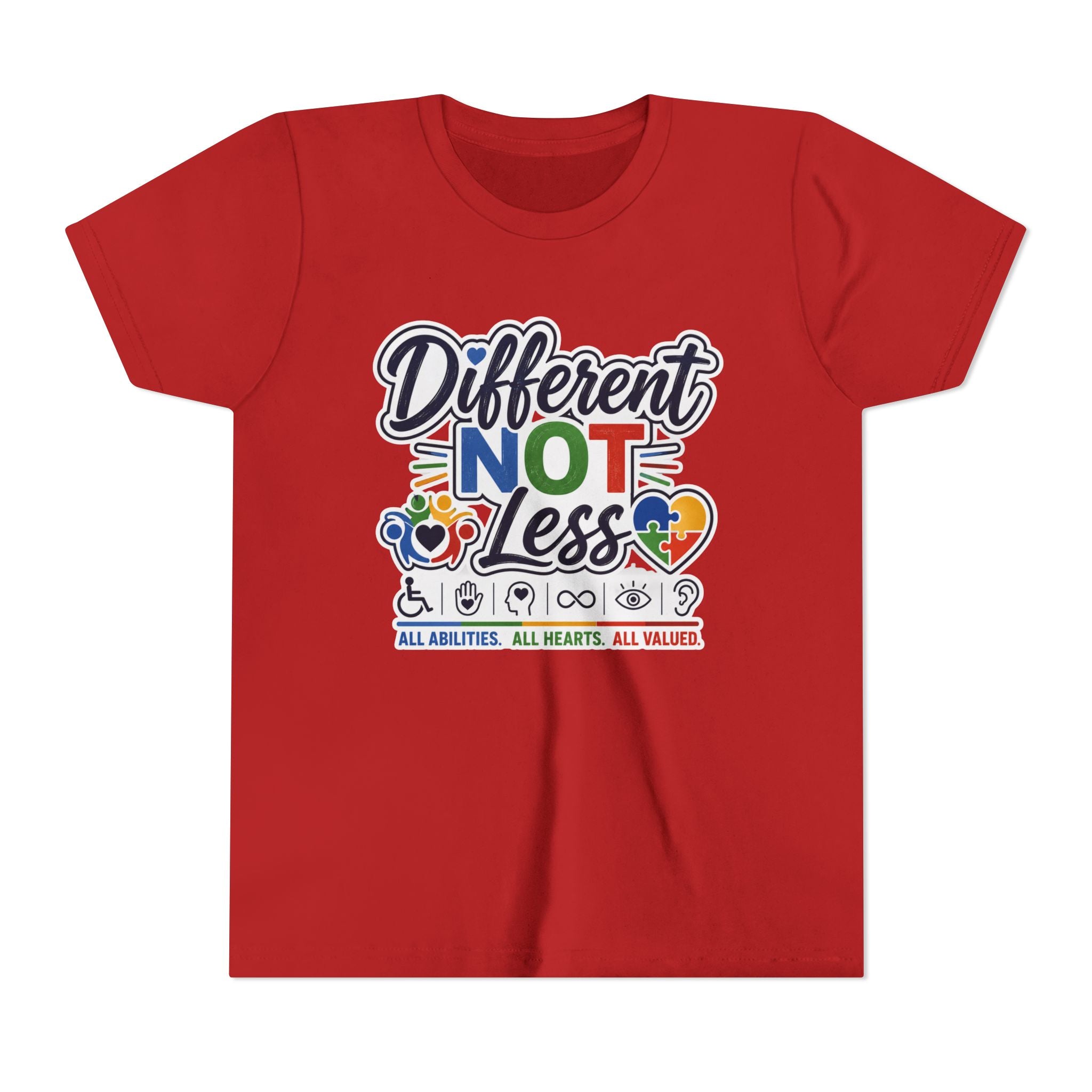 Youth Tee — "Different Not Less" Inclusive Pride Autism Awareness Shirt