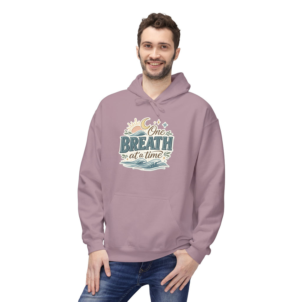 One Breath at a Time Hoodie | Ocean Waves Sun Illustration