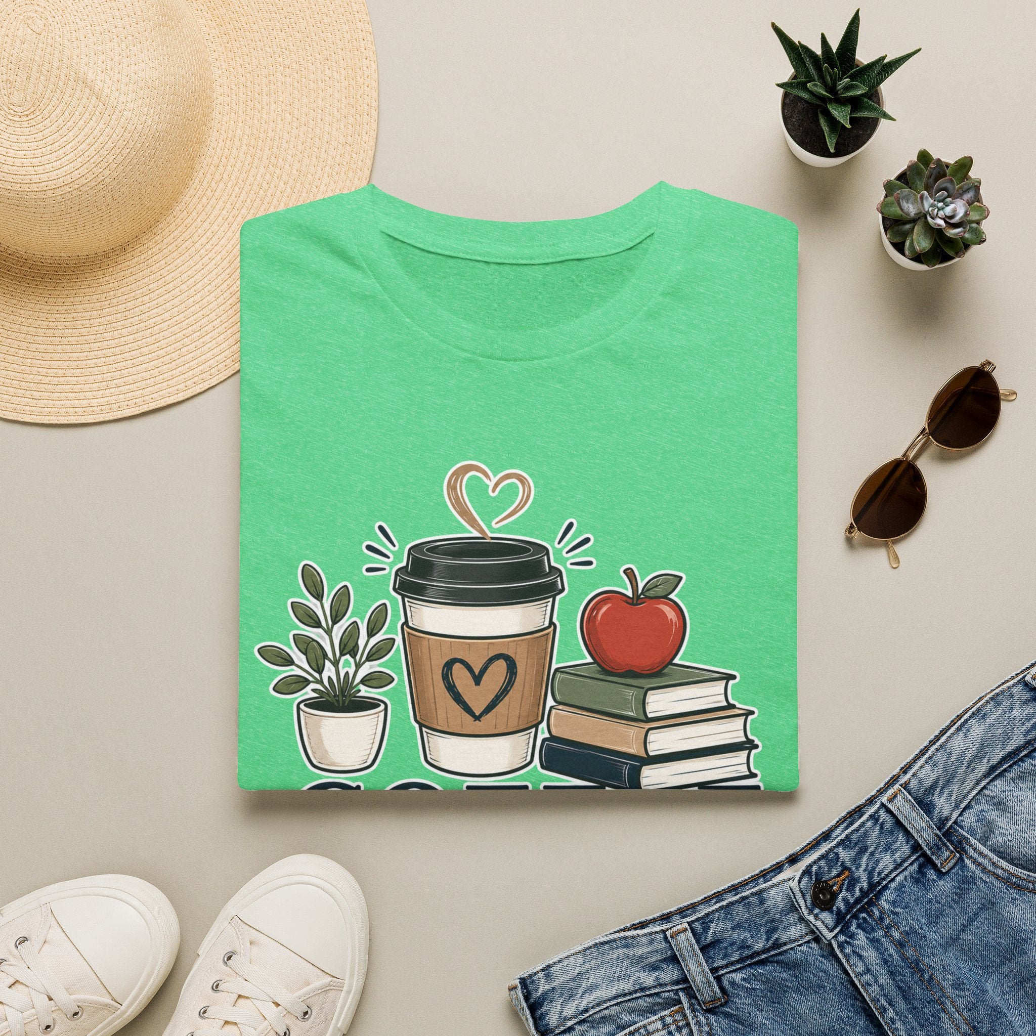 Coffee Teach Inspire Shirt | Teacher T-Shirt | Coffee Books Apple Graphic Tee | Elementary Teacher Gift | Back to School Apparel