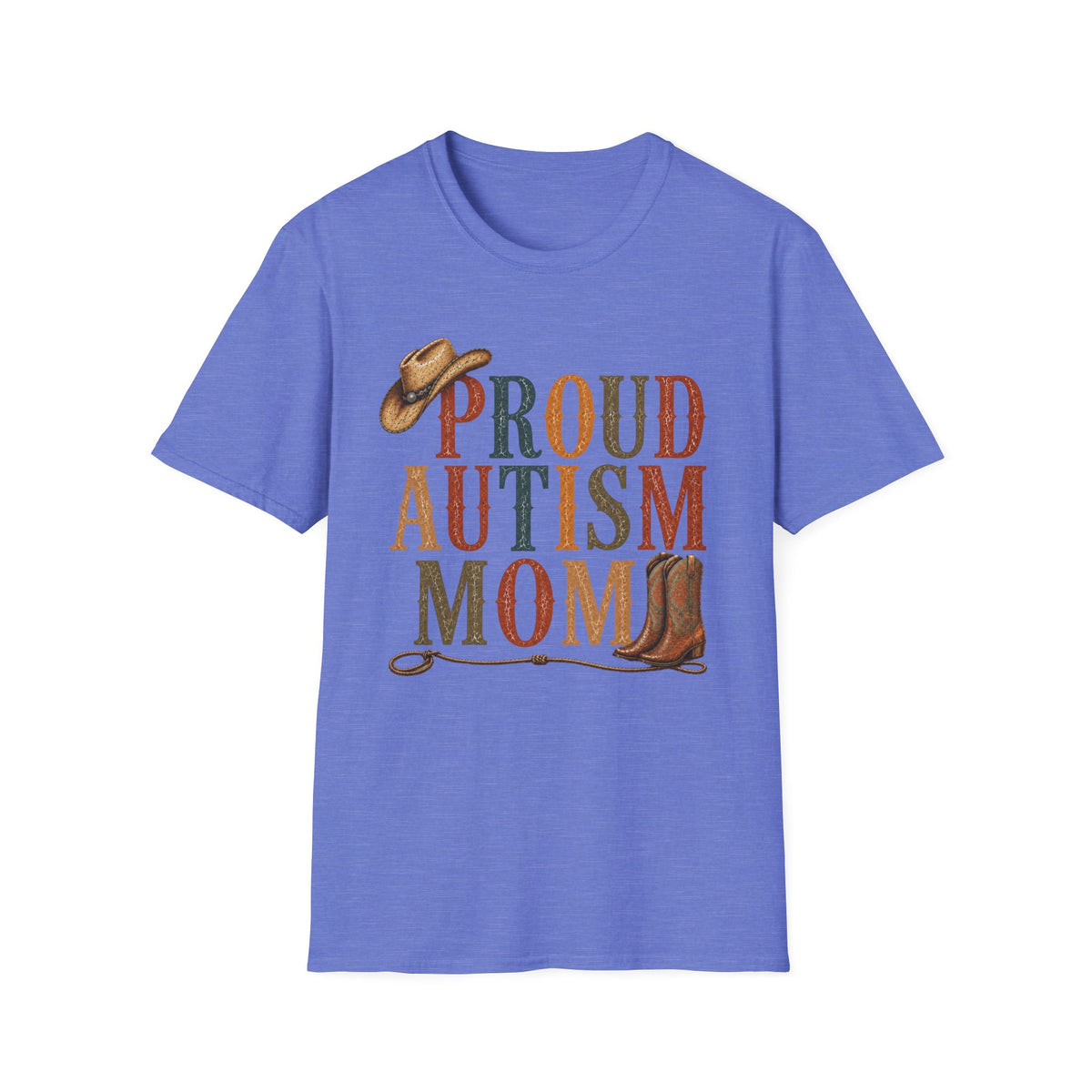 Proud Autism Mom T-Shirt — Rustic Western Cowboy Hat & Boots Design