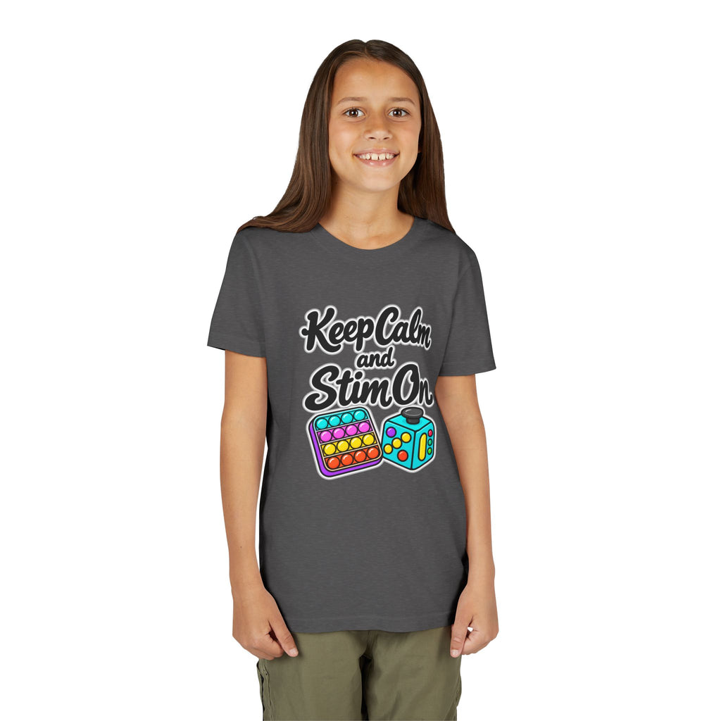 Keep Calm and Stim On Youth Shirt Autism Sensory T Shirt Neurodivergent Kids Tee Fidget Toy Gift Special Needs Awareness