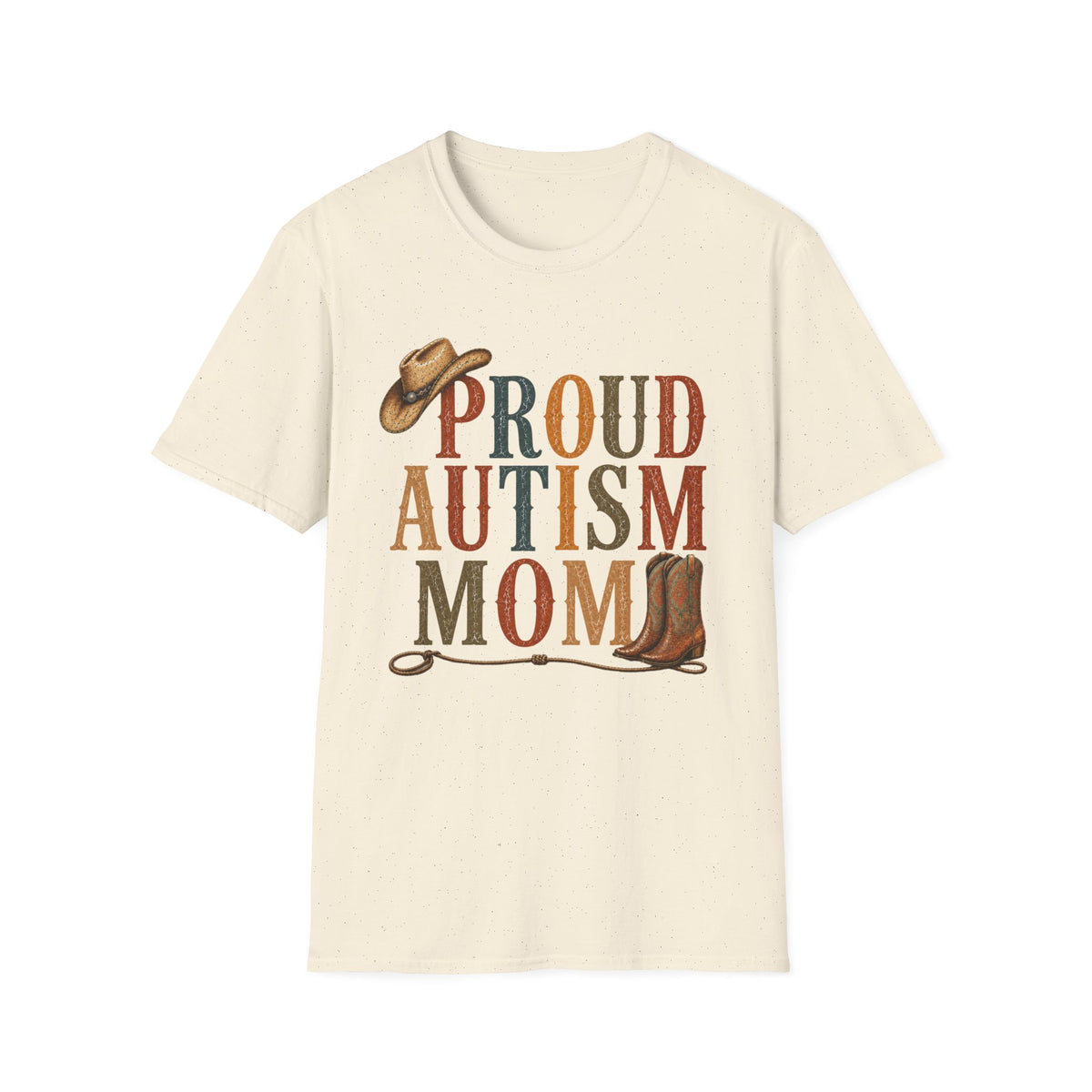 Proud Autism Mom T-Shirt — Rustic Western Cowboy Hat & Boots Design