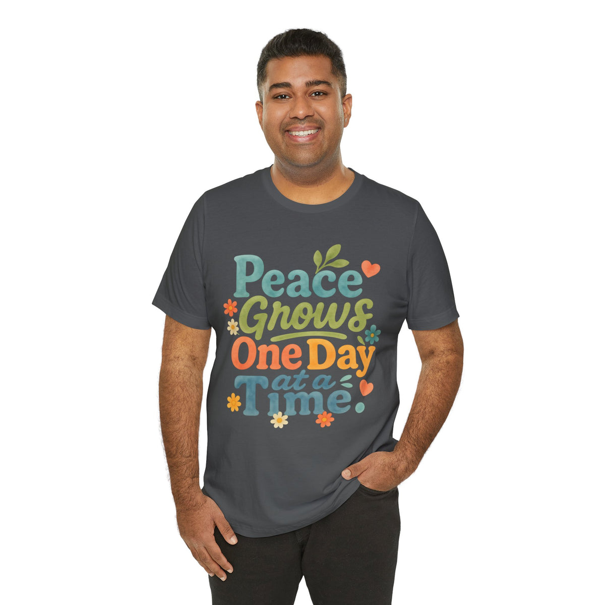 Peace Grows One Day at a Time Tee | Positive Quote Floral Typography
