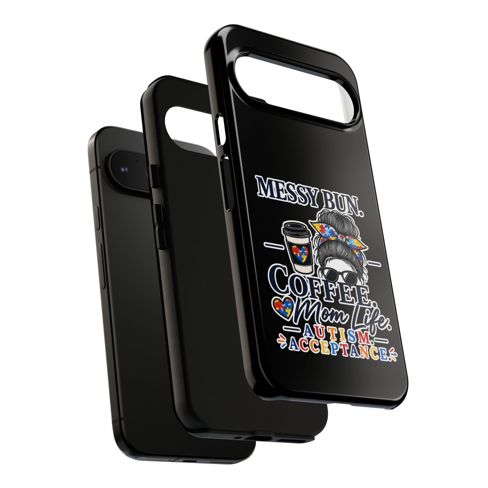 Autism Mom Phone Case Messy Bun Coffee Mom Life Tough Case Autism Acceptance iPhone Samsung Case Special Needs Mom Gift