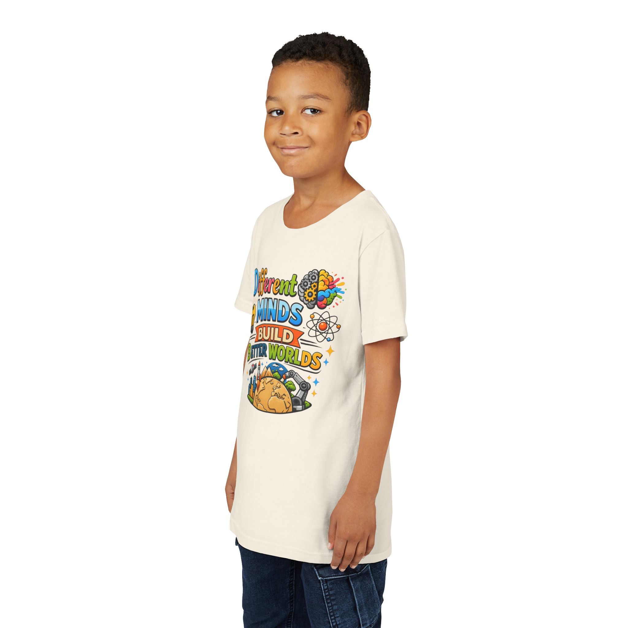 Different Minds Build Better Worlds Youth Tee | STEM, Creativity, Inclusion