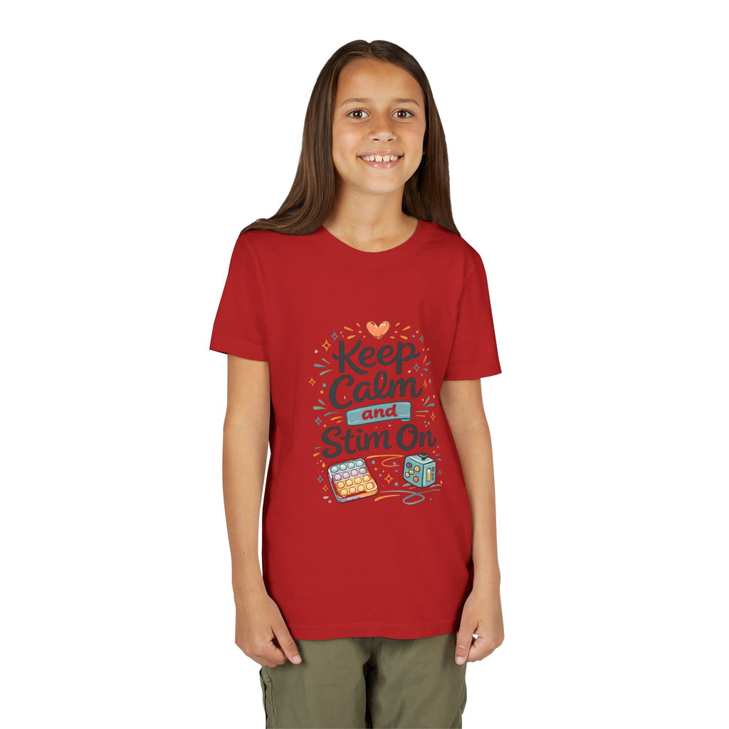 Keep Calm and Stim On Youth Shirt Autism Sensory T Shirt Neurodivergent Kids Tee Fidget Toy Gift Special Needs Awareness