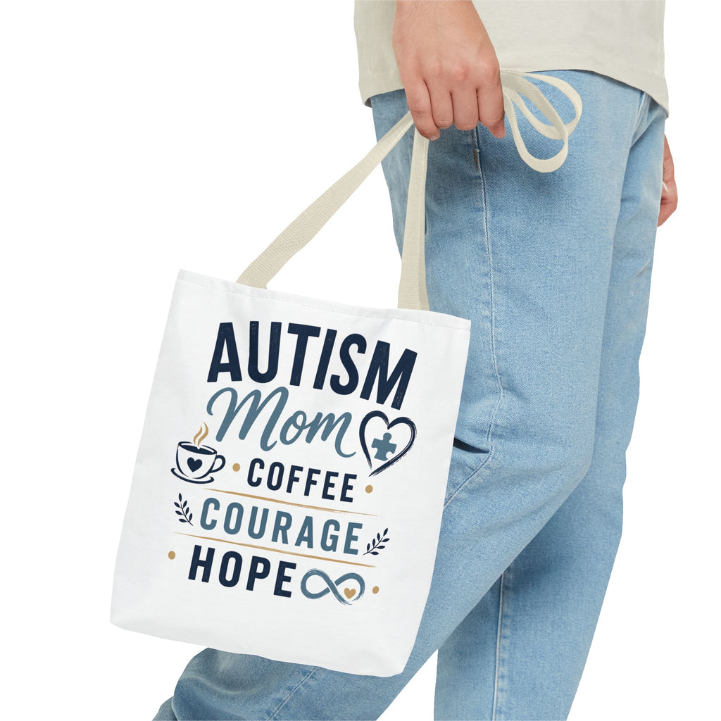 Autism Mom Coffee Courage Hope Tote Bag | Autism Acceptance Gift for Mom | Neurodiversity Canvas Tote | Special Needs Mom Bag