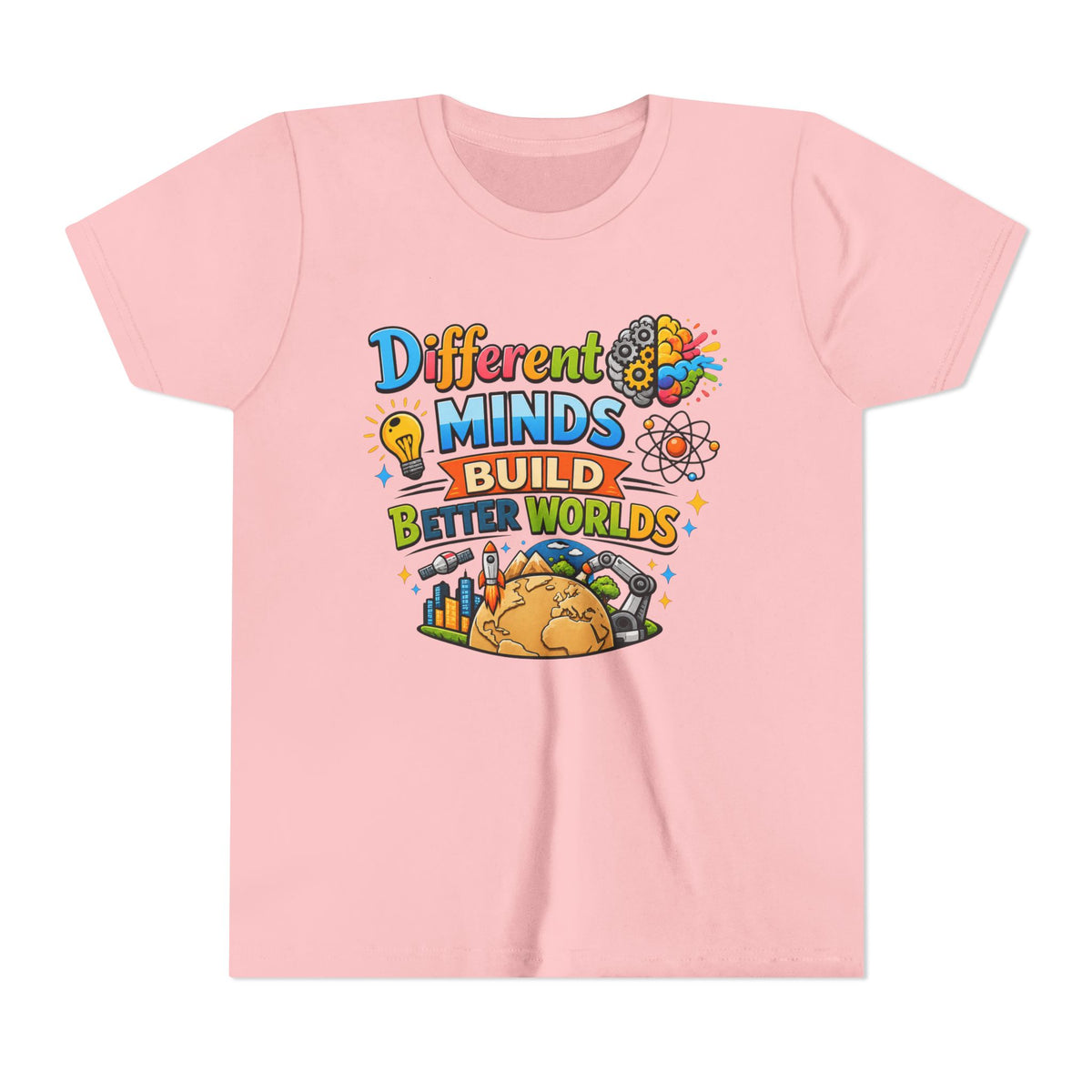 Different Minds Build Better Worlds Youth Tee | STEM, Creativity, Inclusion