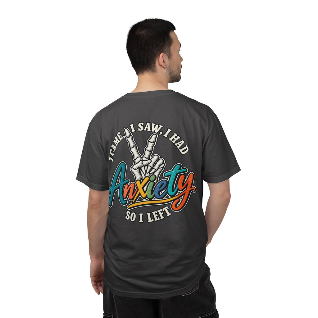 Anxiety Skeleton Peace Sign T-Shirt, I Came I Saw I Fled Retro Script Shirt, Funny Mental Health Tee, Anxiety Humor Gift