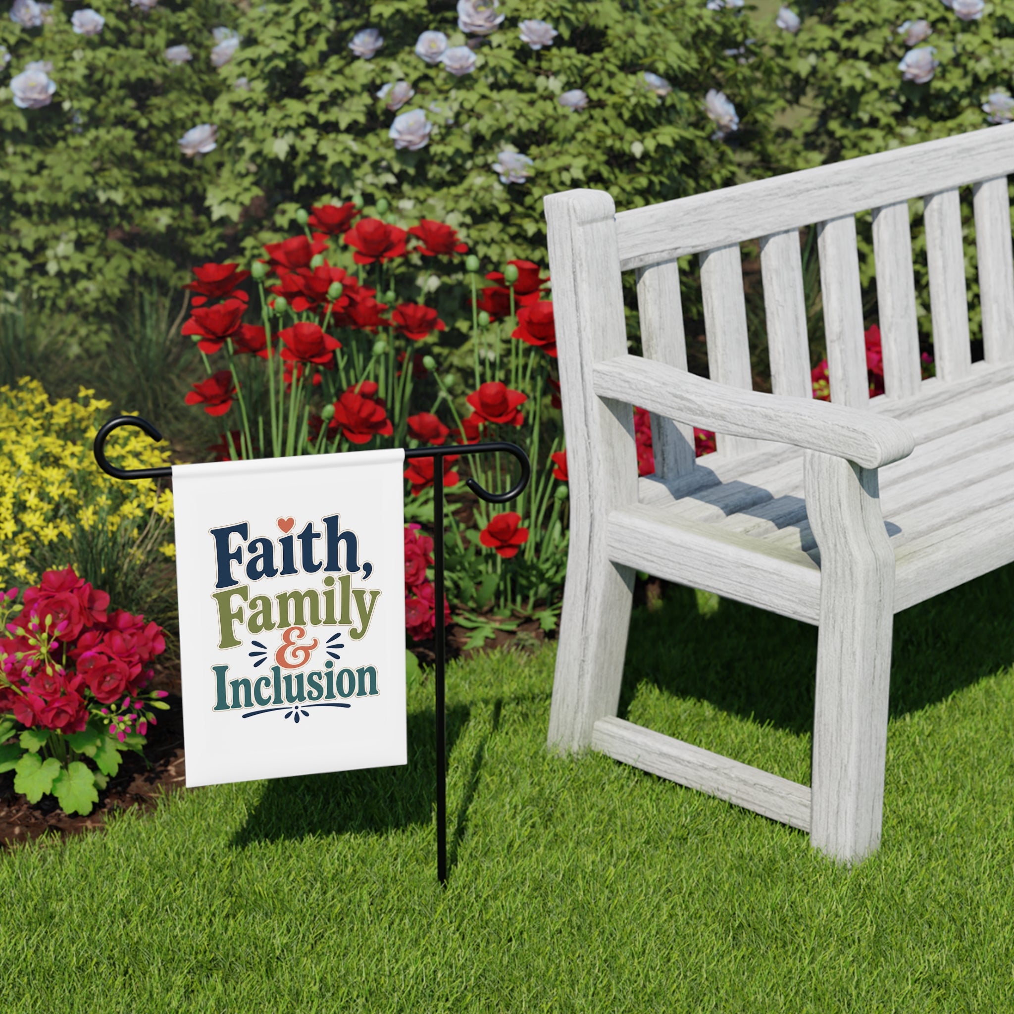 Faith, Family & Inclusion Garden Banner | Outdoor Decorative Flag